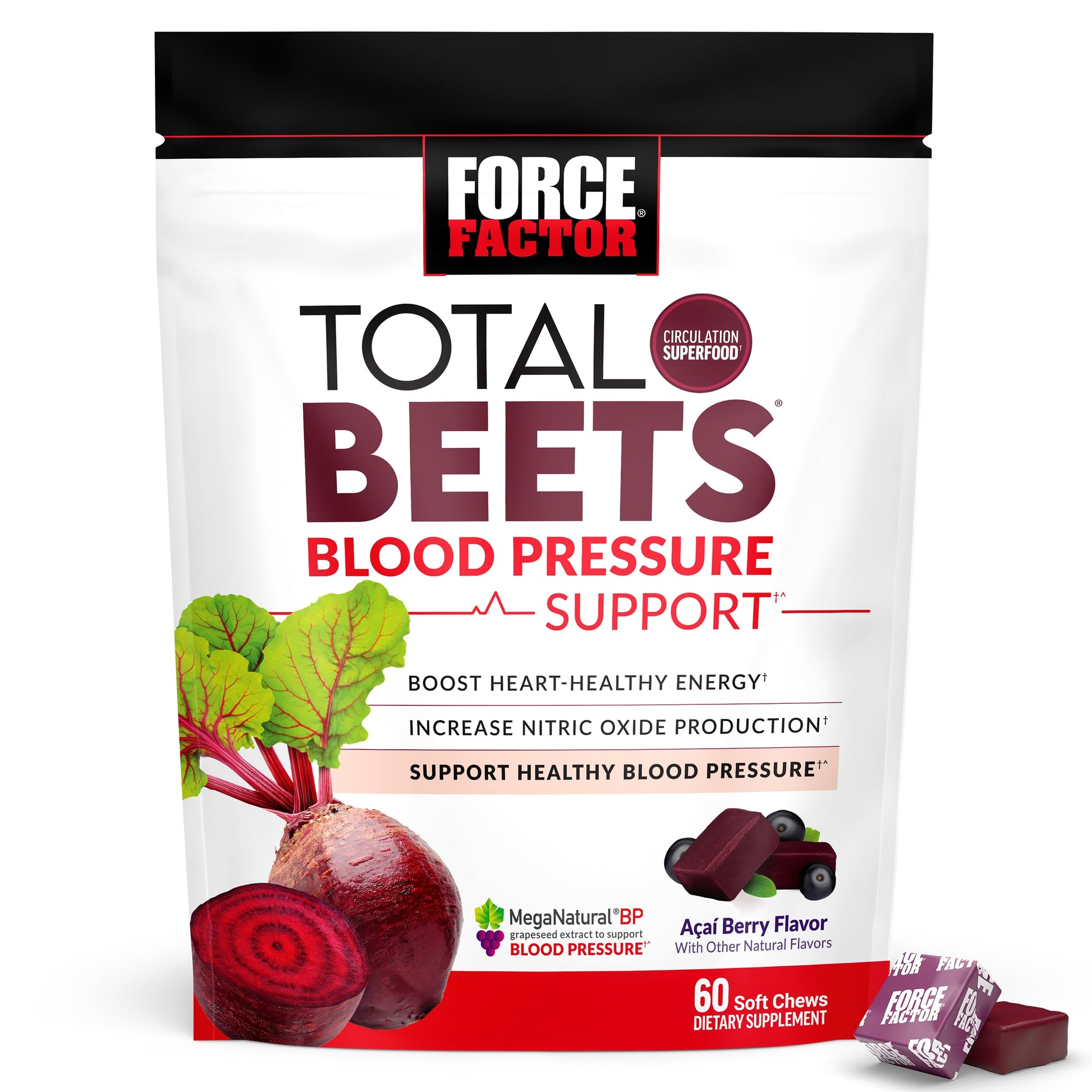 Force Factor Total Beets Chews Blood Pressure Support Nitric Oxide Supplement 60 Count