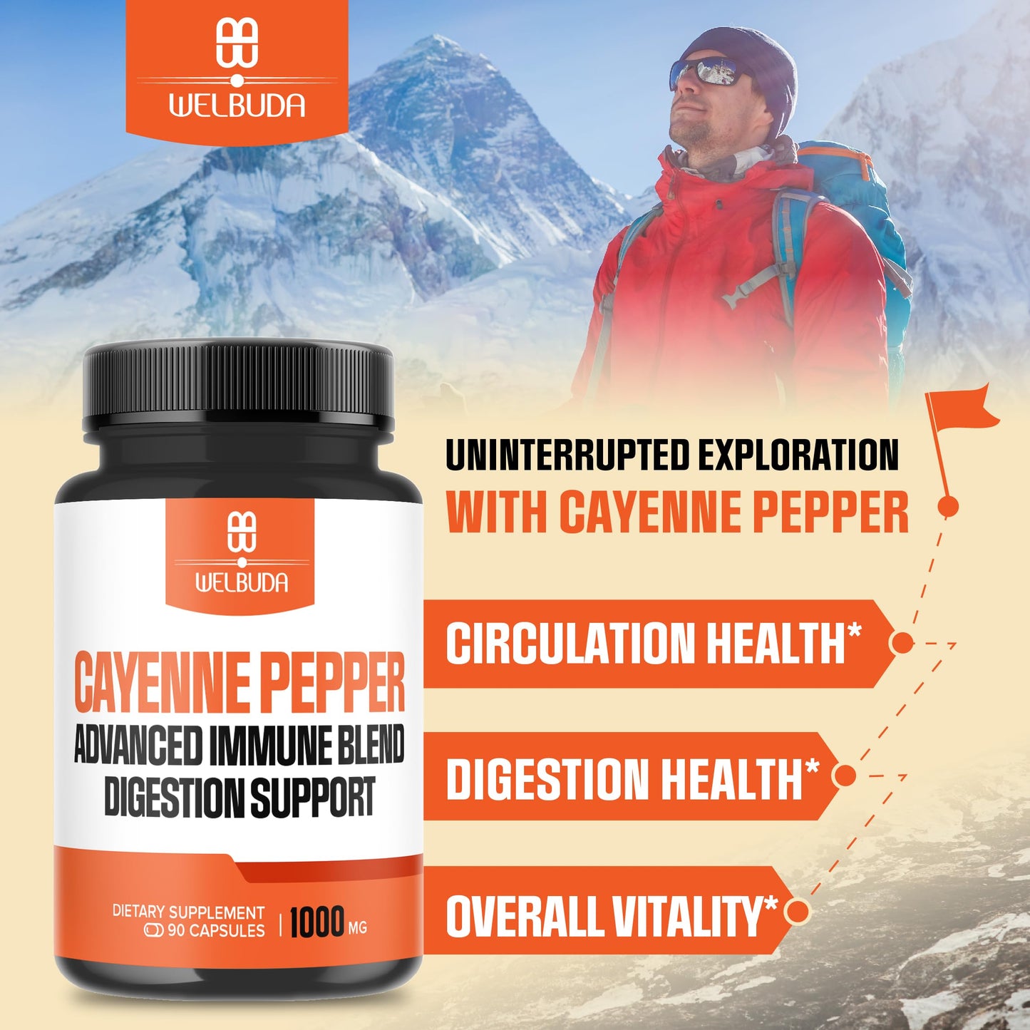 WELBUDA Cayenne Pepper 1000mg Capsules, 90 Veggie Capsules