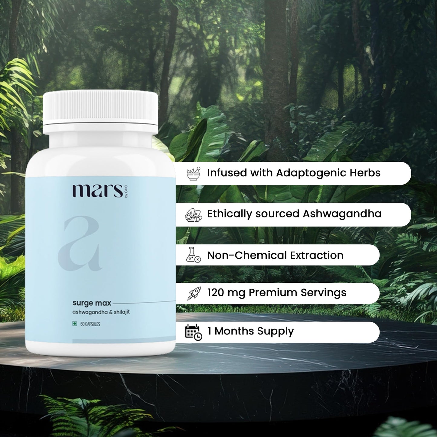 Mars Surgemax Natural Capsules with Shilajit & Safed Musli, 60 Capsules