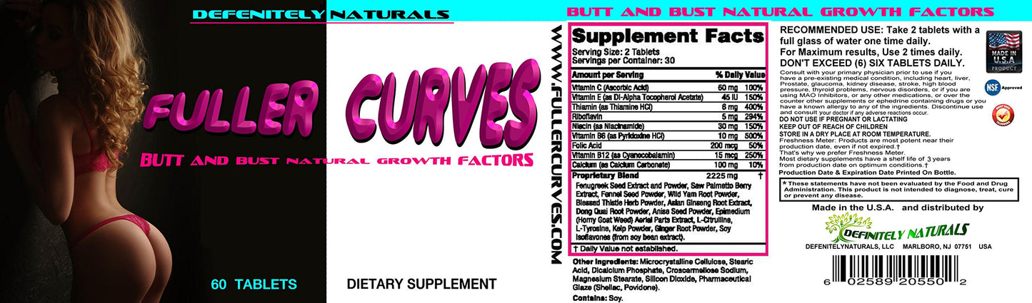 DEFENITELYNATURALS Fuller Curves Butt and Bust Enlargement Pills Tablets, 60 Count