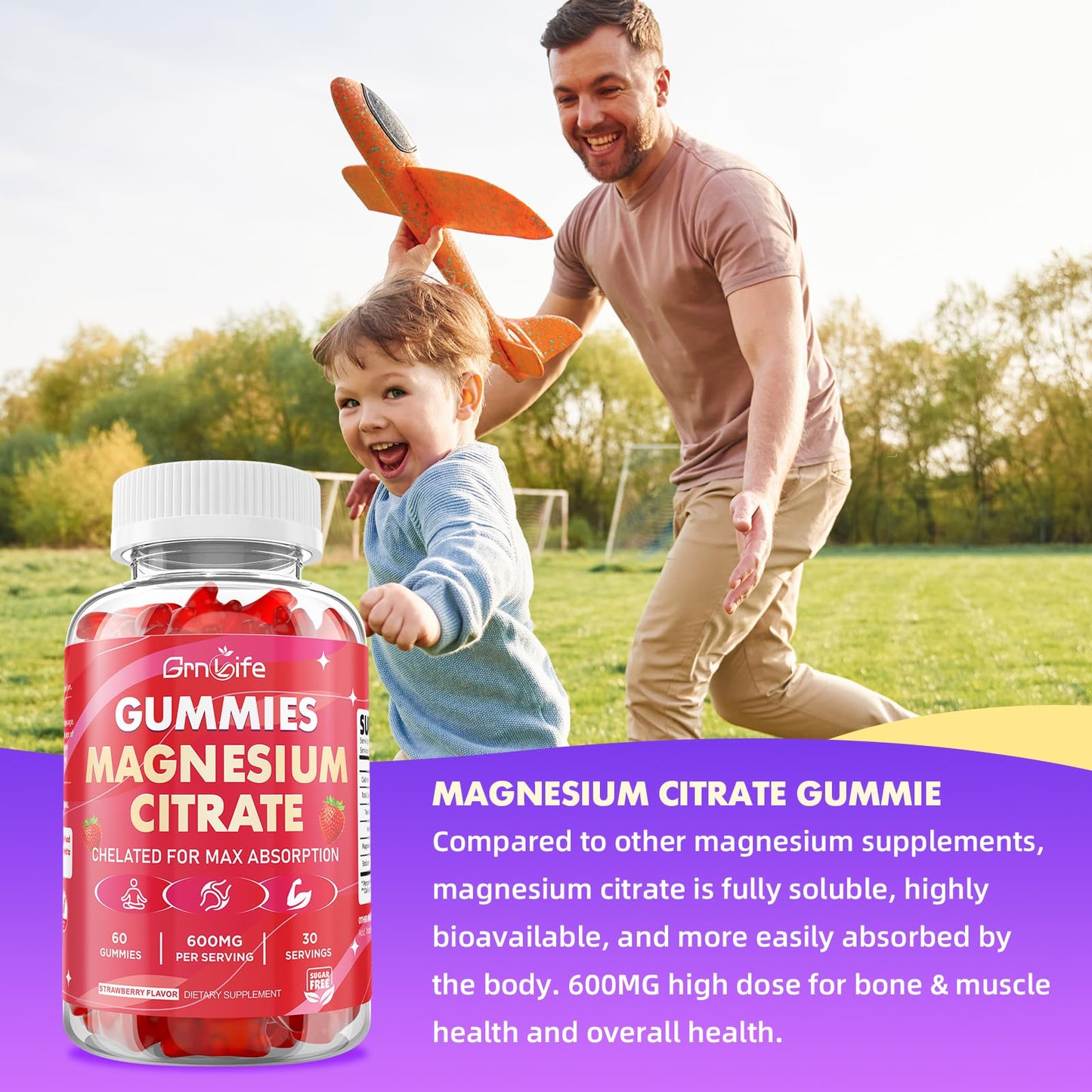 GrnLife Magnesium Citrate Gummies 600mg, 60 Count