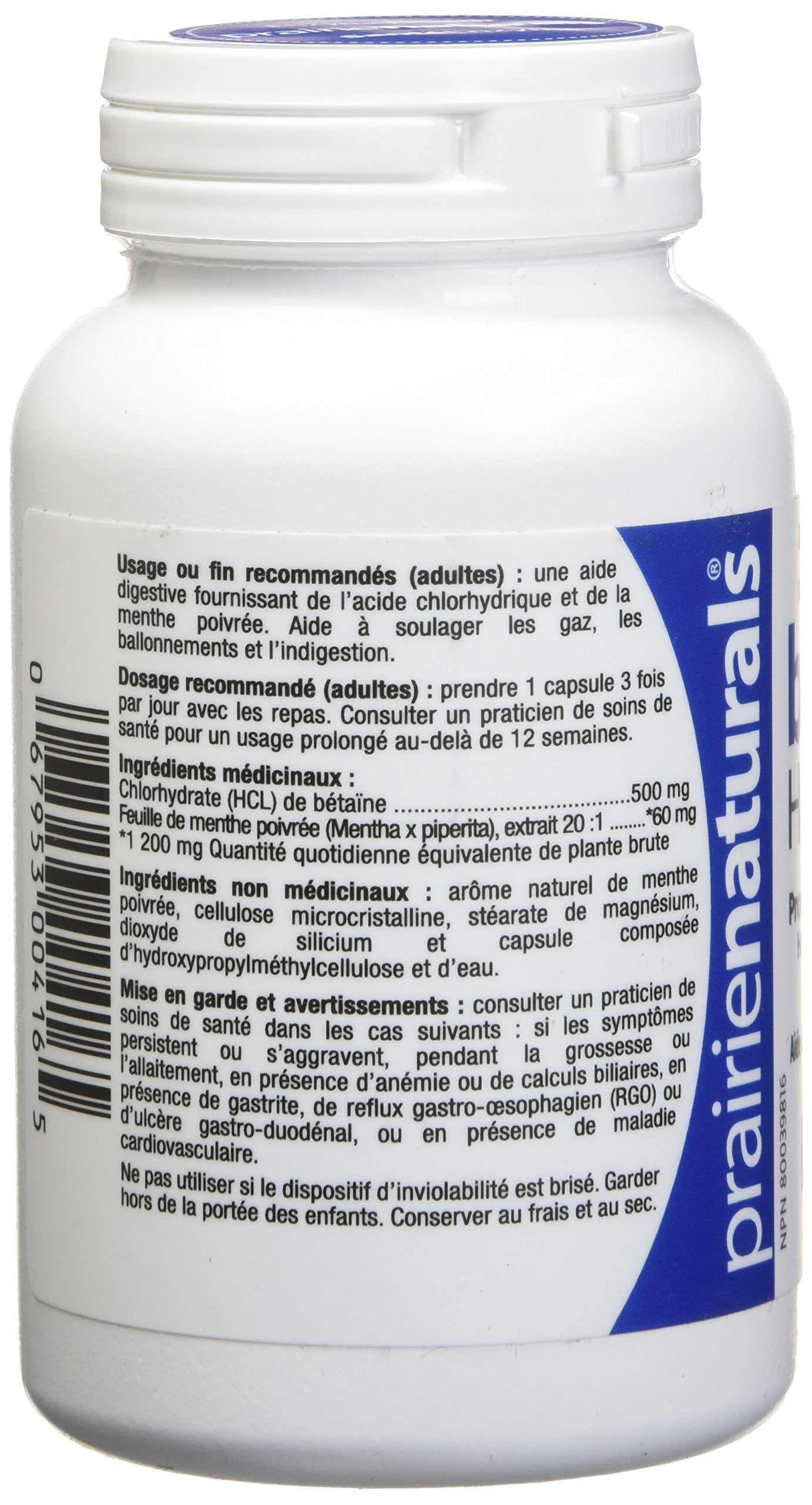 Prairie Naturals Betaine HCl Vegetarian Capsules, 60 Count
