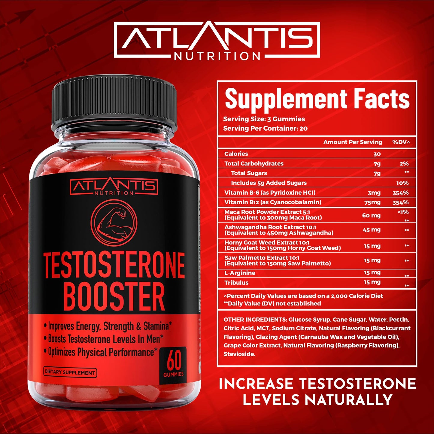 Atlantis Nutrition Supergreens & Testosterone Booster, 120 Gummies
