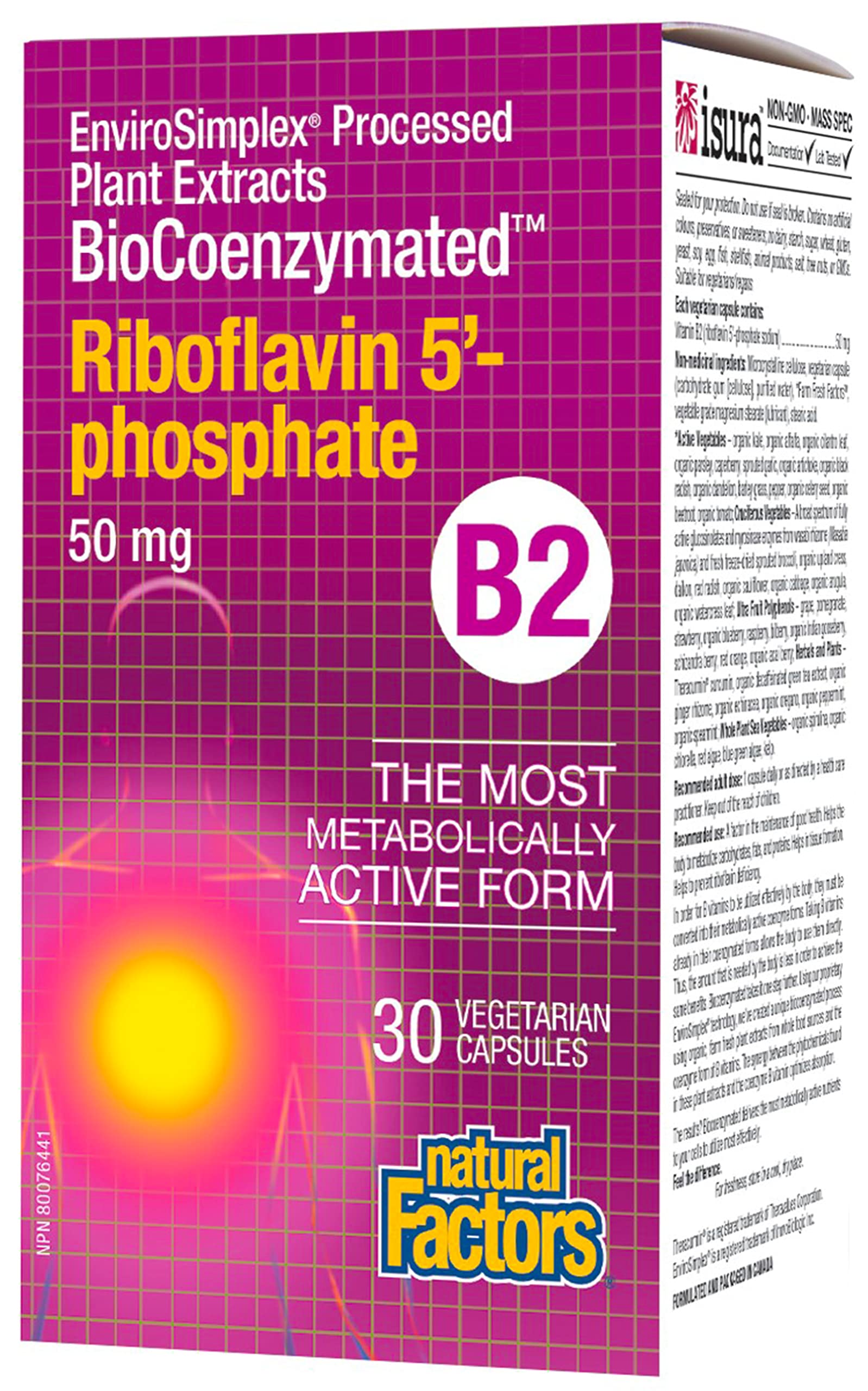 Natural Factors BioCoenzymated Riboflavin 5'-Phosphate 50mg Capsule, 30 VegCaps