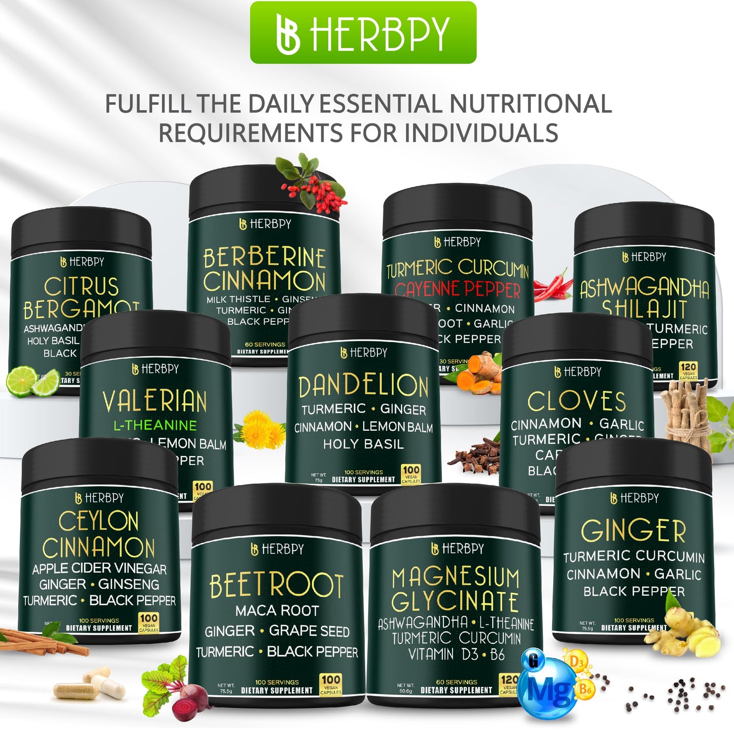 Herbpy 4in1 Cardamom Supplement - Green & Black Cardamom Seeds with Turmeric & Black Pepper – Digestive Health & Natural Wellness Capsules 100