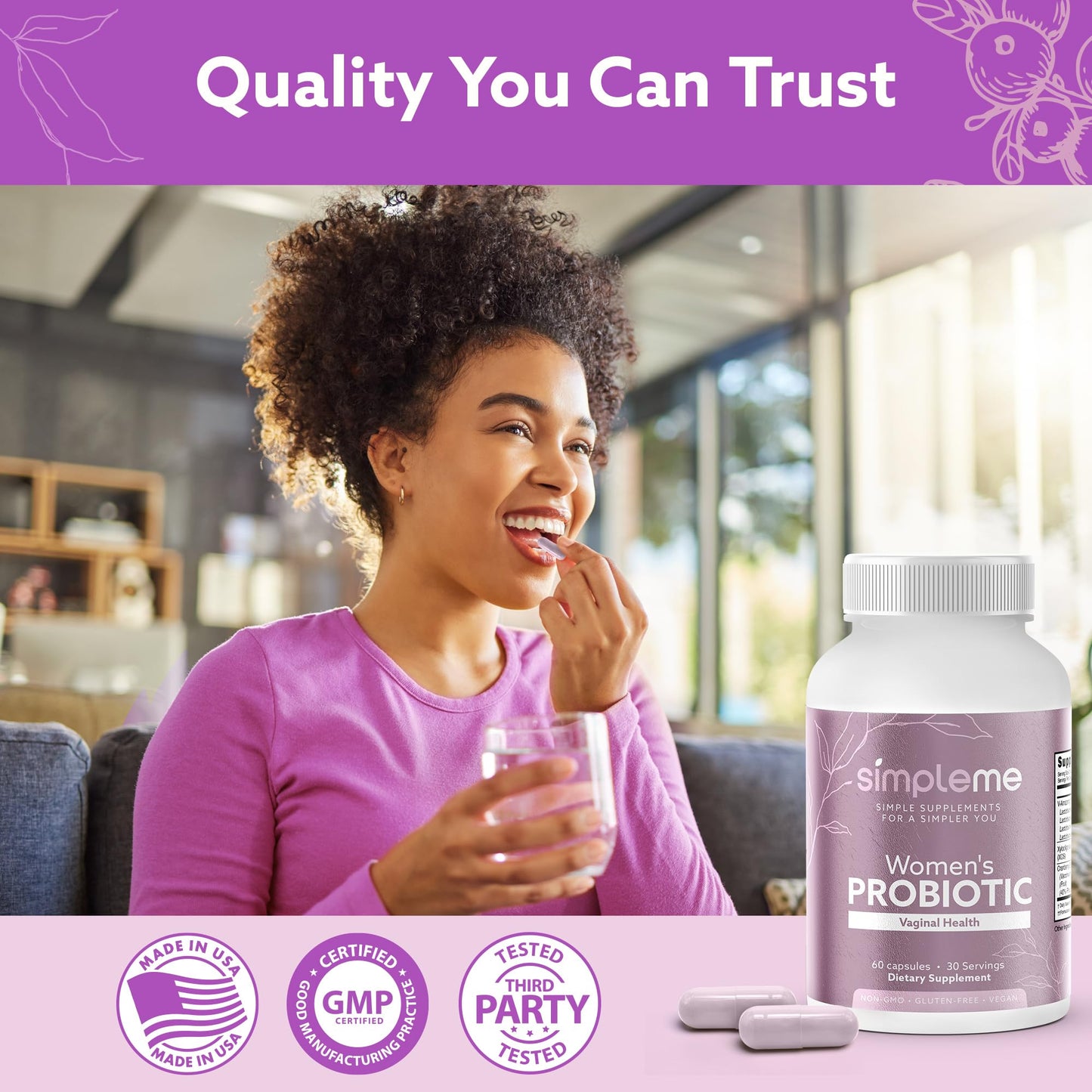 SIMPLEME Womens Probiotics with Prebiotics & Cranberry 60 Capsules