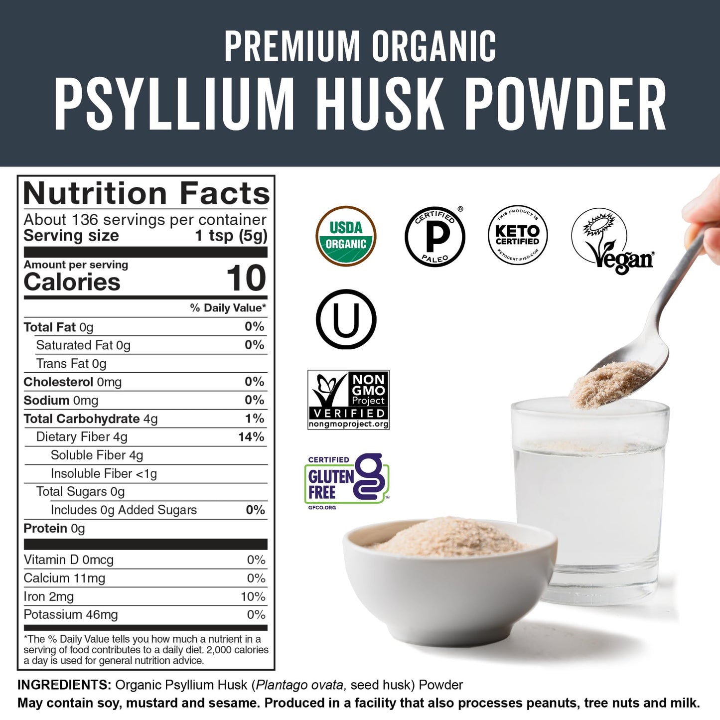 Viva Naturals Organic Psyllium Husk Powder, 24 oz
