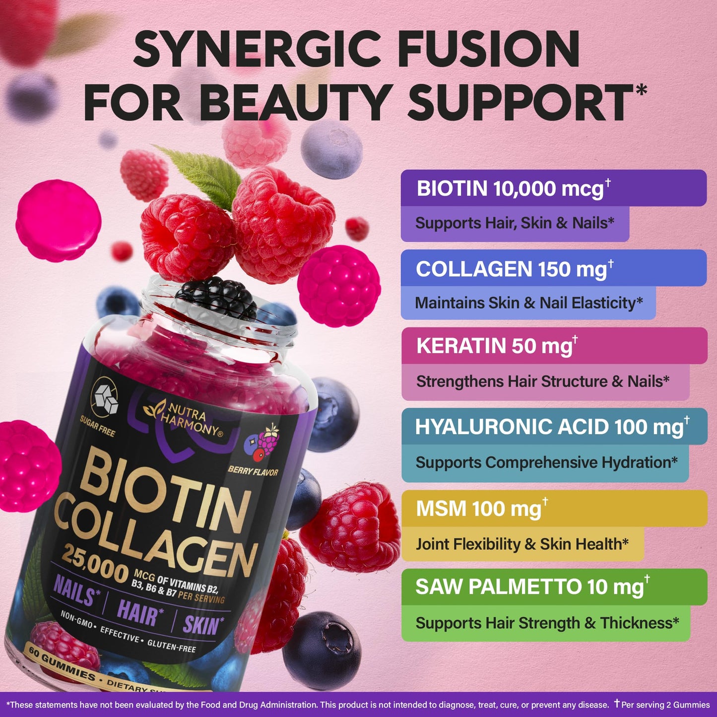 NUTRAHARMONY Biotin Gummies for Hair Growth Support Berry, 60 Gummies