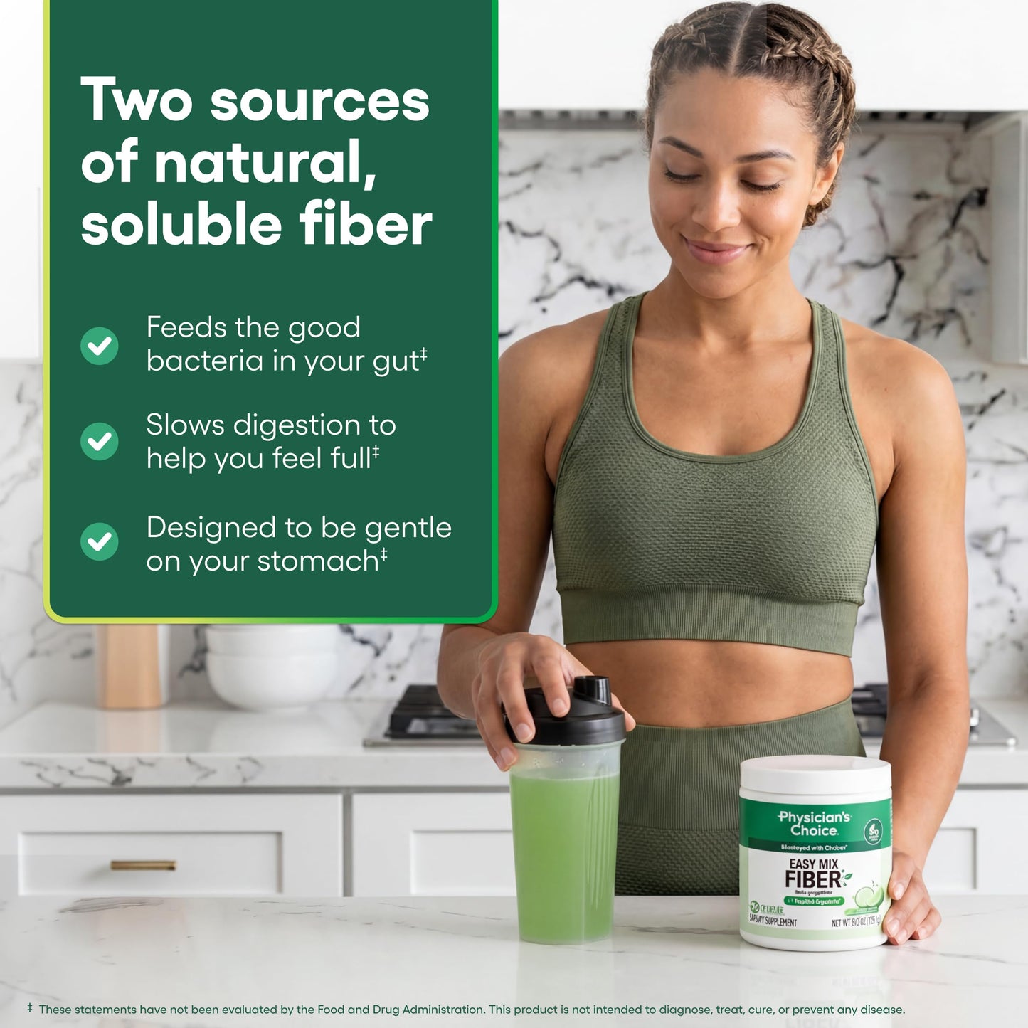 Physician's CHOICE Easy Mix Fiber for GLP-1 Support - No Grit - Daily Prebiotic Soluble Fiber Powder Supplement for Women and Men - Cucumber Lime - 9.9 oz