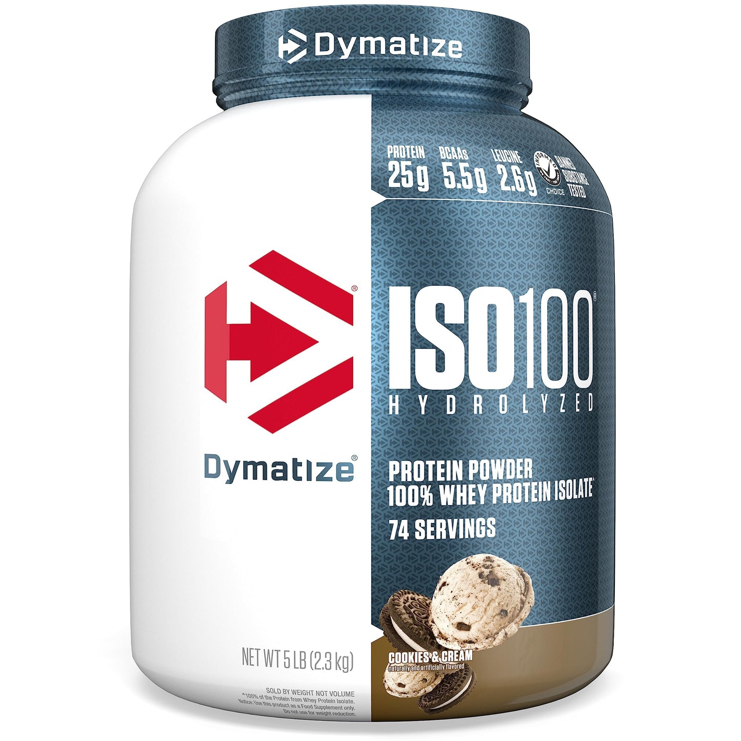 Dymatize ISO100 Whey Isolate Protein Powder Cookies & Cream, 5 lb, 80 Servings