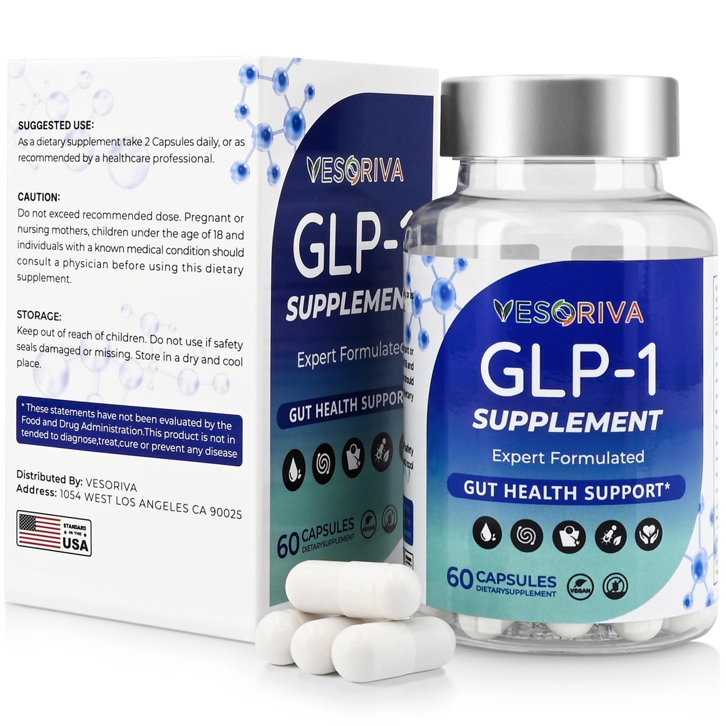 VESORIVA Women & Men GLP-1 Supports Gut Health, Metabolic Wellness & Appetite Regulation Capsule, 60 Count