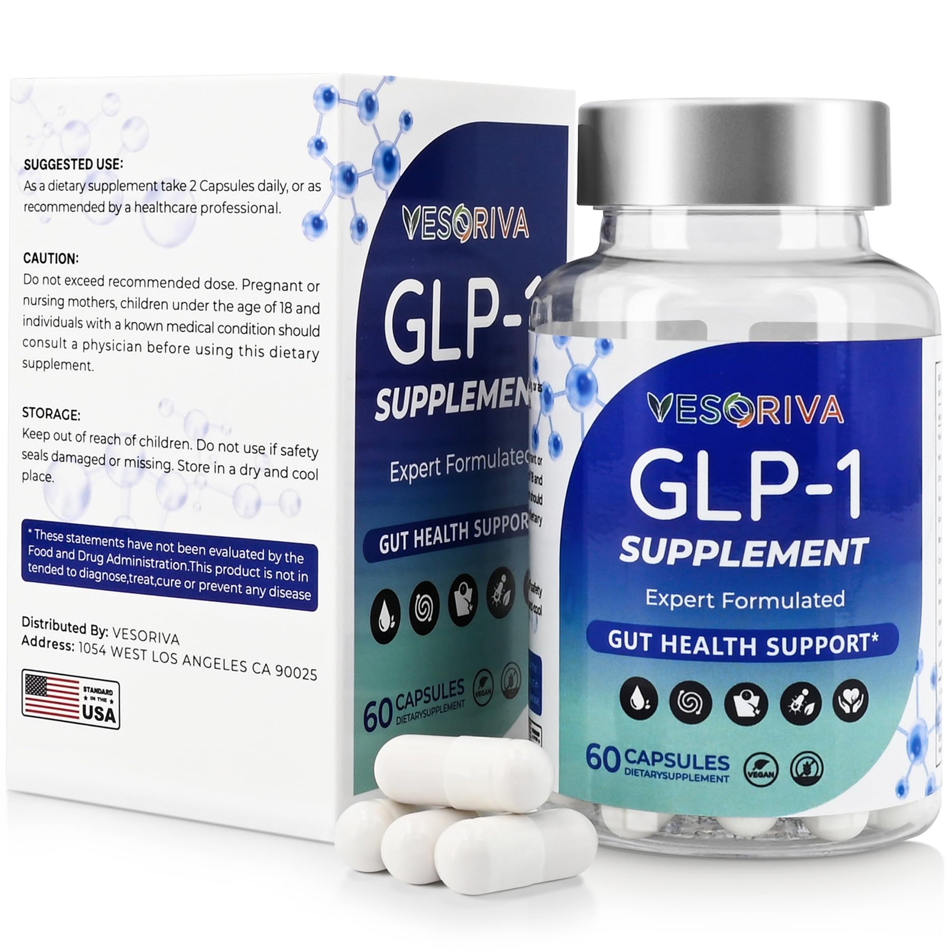 VESORIVA Women & Men GLP-1 Supports Gut Health, Metabolic Wellness & Appetite Regulation Capsule, 60 Count