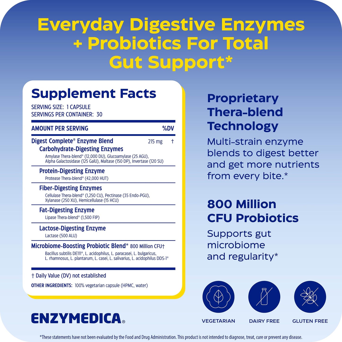 Enzymedica Digest Complete + Probiotics Digestive Enzyme Supplement 90 Capsules