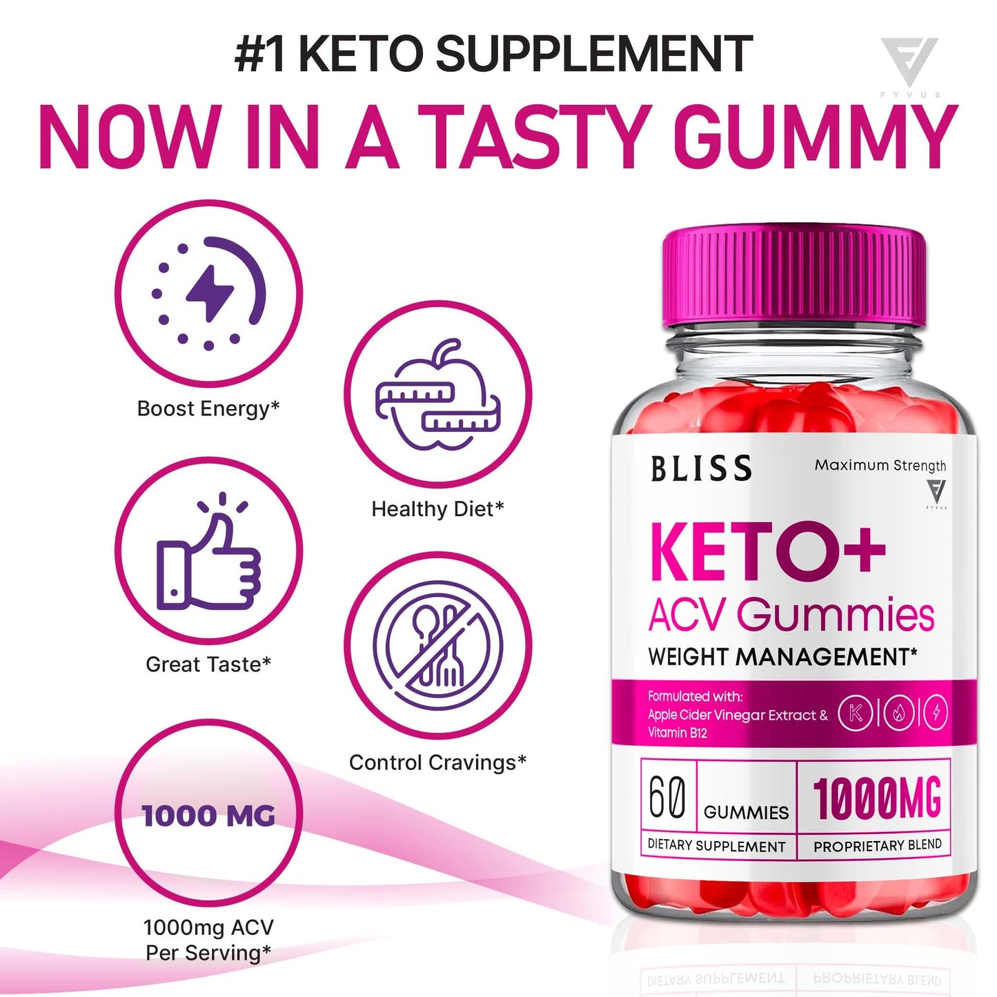 Fyvus Bliss Keto ACV Gummies 60 Count