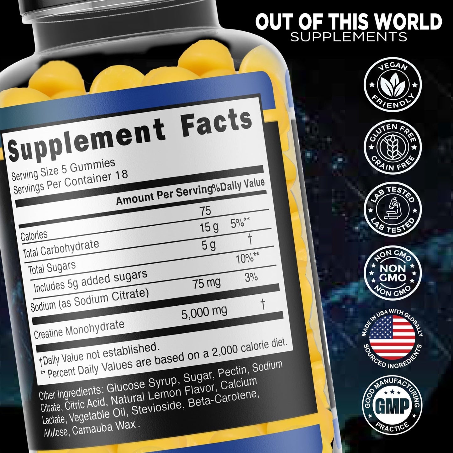 Out of This World Supplements Creatine Monohydrate Gummies, 90 Gummies