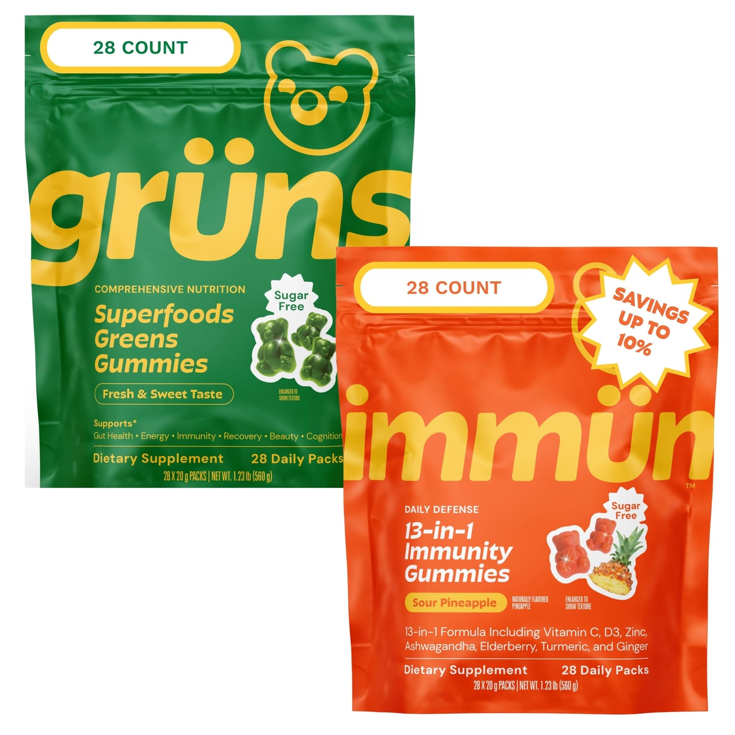 Grüns Multivitamin Greens + Immunity 13-in-1 Gummies, Sugar Free, 56 Gummies