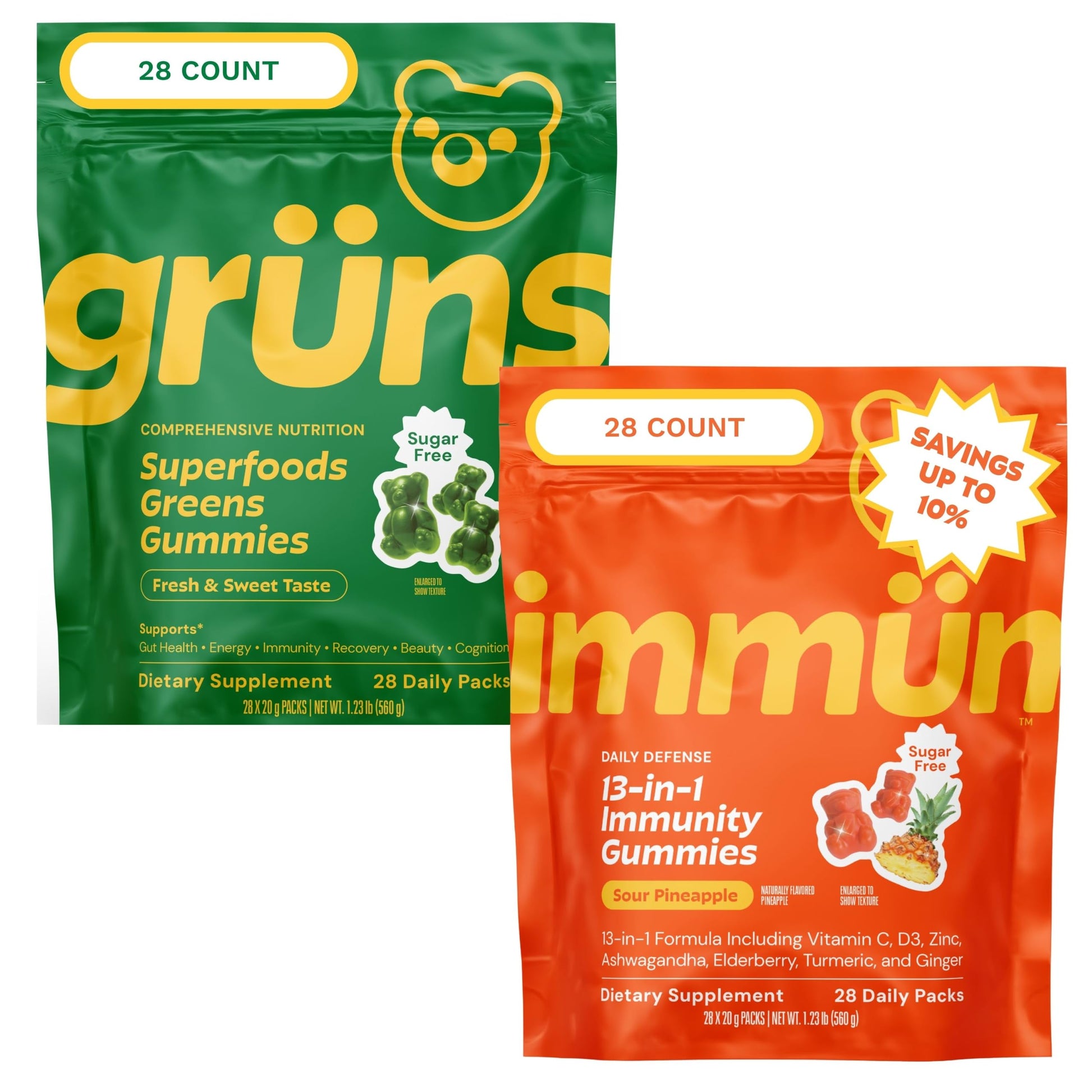 Grüns Multivitamin Greens + Immunity 13-in-1 Gummies, Sugar Free, 56 Gummies