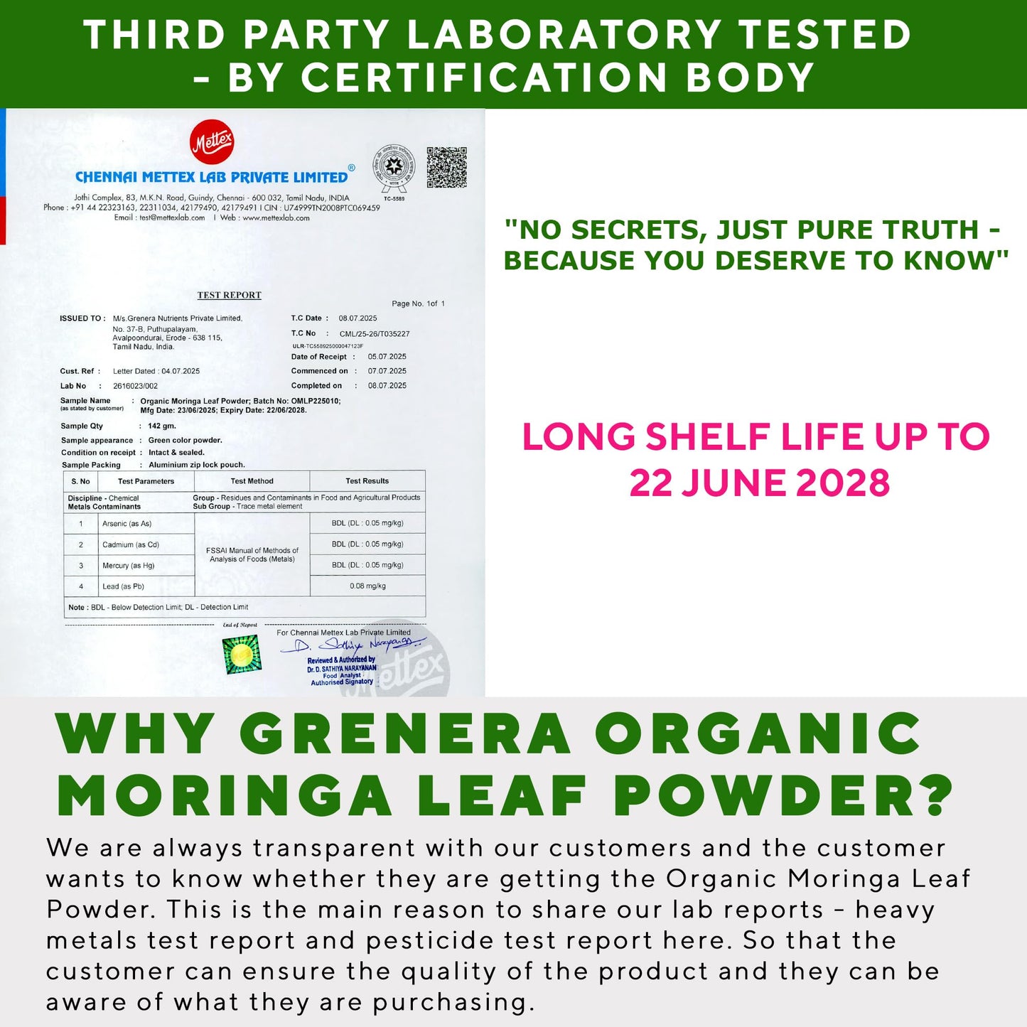 Grenera Organic Moringa Powder, 35.2 oz
