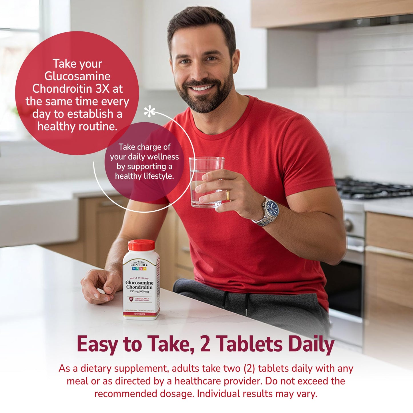 21st Century Glucosamine Chondroitin 750/600mg - Triple Strength Tablets, 150 Count