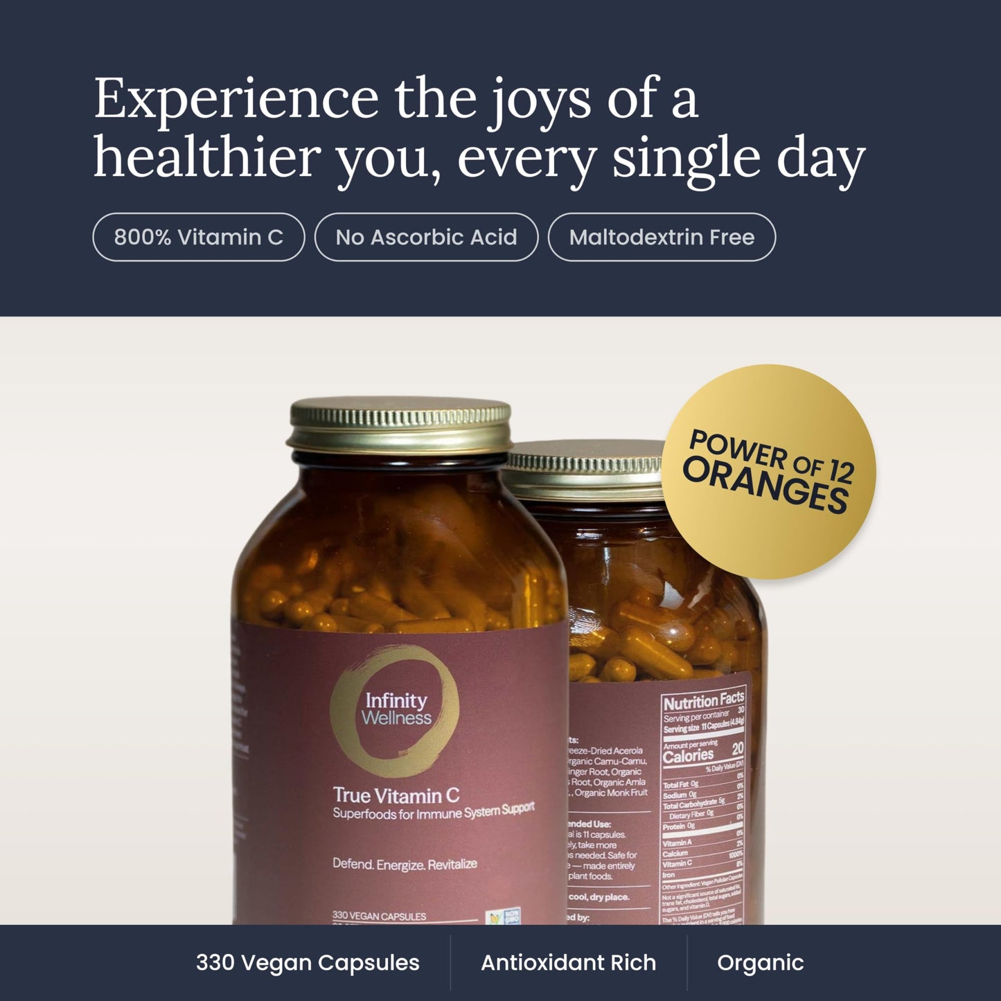 Infinity Greens Organic Vitamin C Capsules, 330 Count