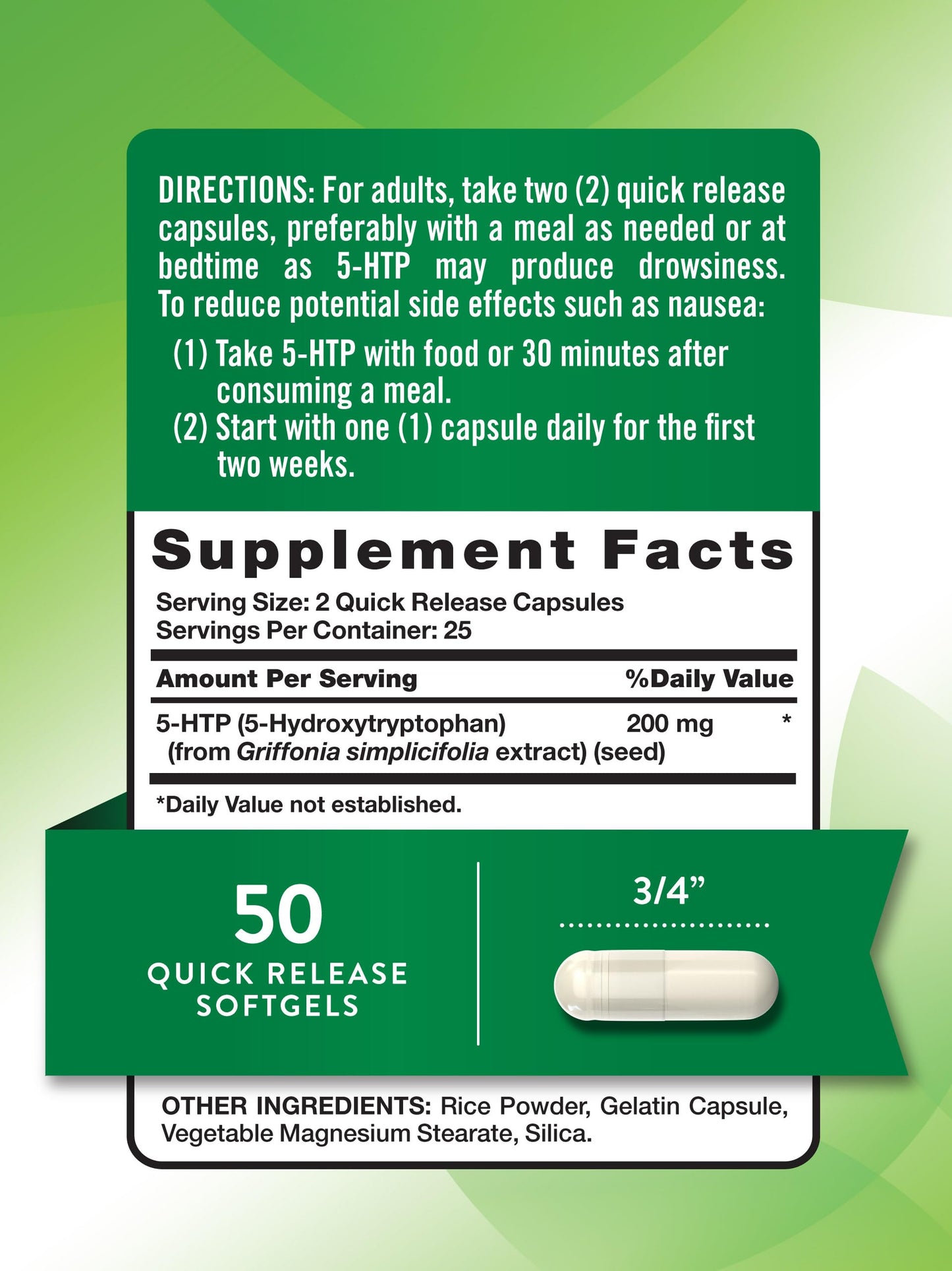 Nature's Truth 5-HTP 200mg Capsule, 50 Count