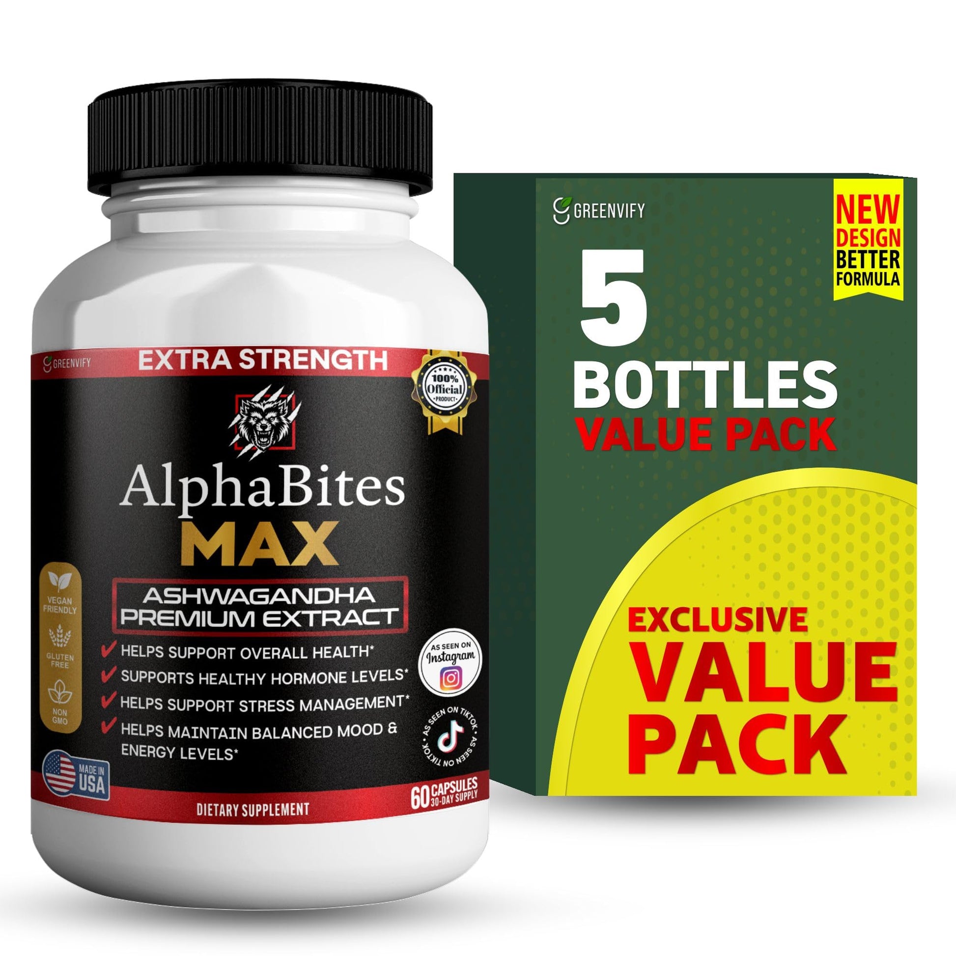 GREENVIFY AlphaBites MAX Ashwagandha Extract 60 Capsules
