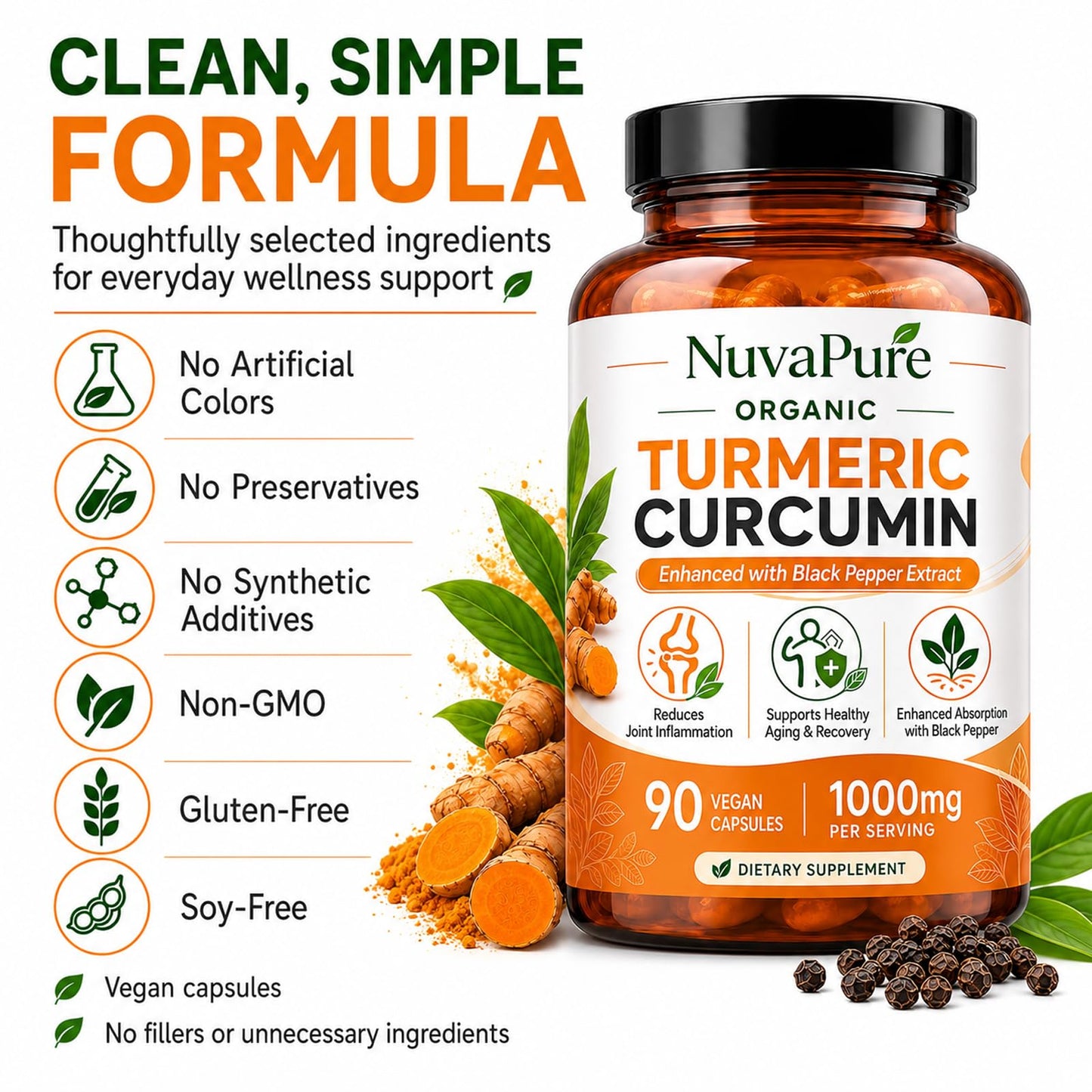 LUXEBARE NuvaPure Turmeric Curcumin with Black Pepper Capsules 90