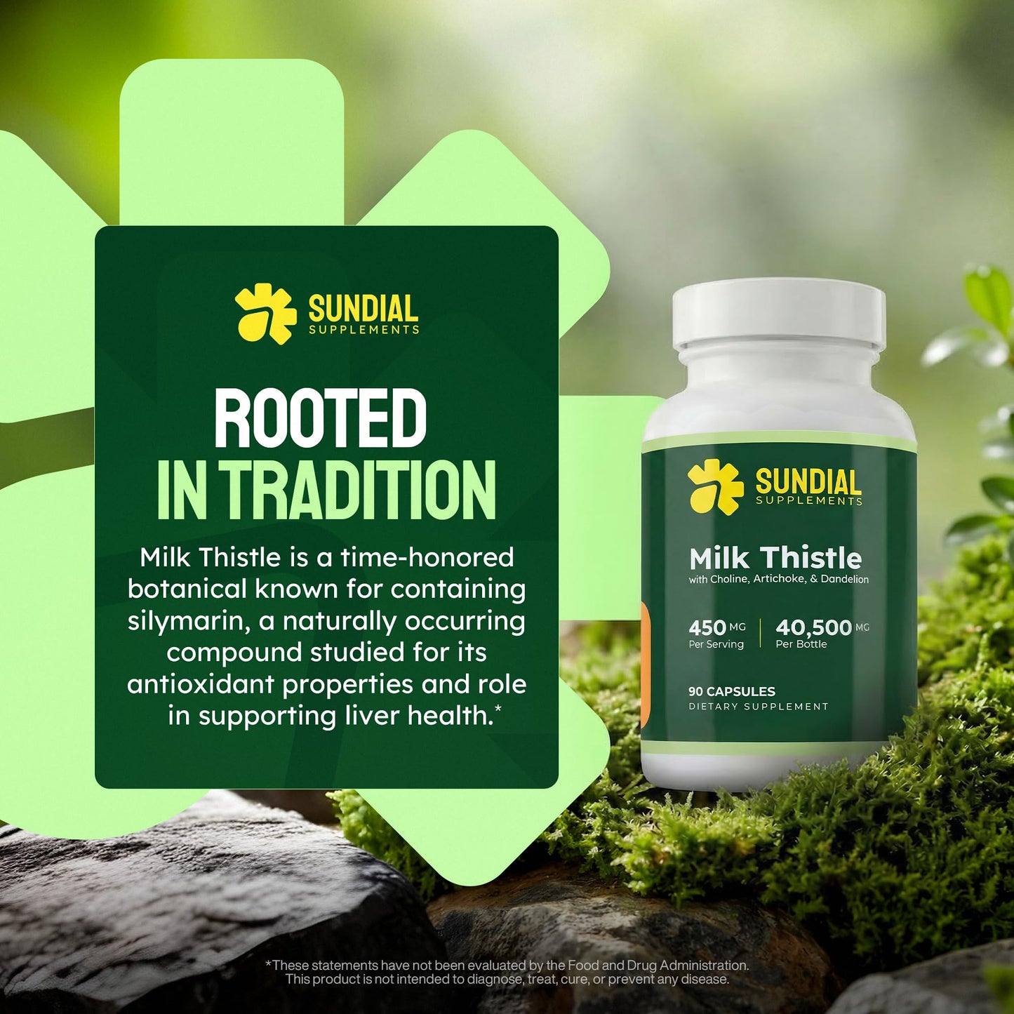 Sundial Supplements Milk Thistle Complex 450mg Silymarin 144mg with Alpha GPC Choline, Artichoke Leaf Extract & Dandelion 10:1 Extract, 90 Vegan Capsules
