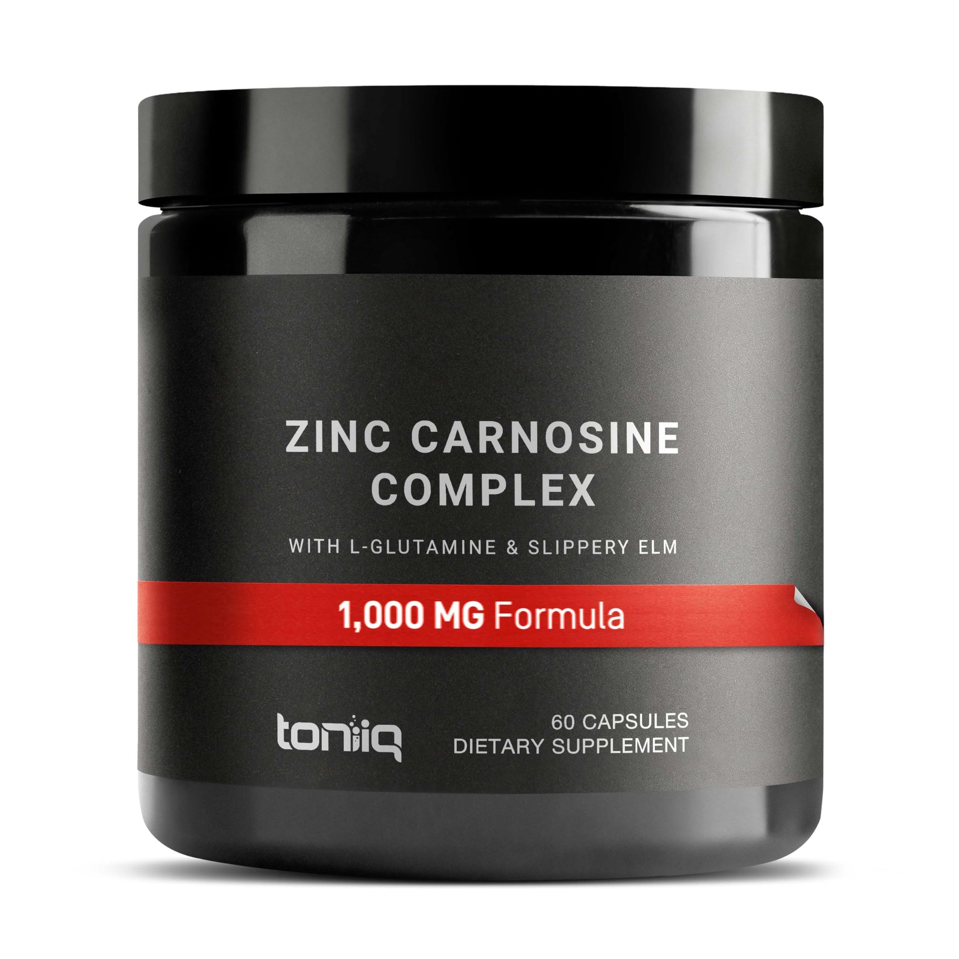 Toniiq Zinc L-Carnosine Complex Capsules, 1000 mg Triple Blend with L-Glutamine & Slippery Elm, 60 Count
