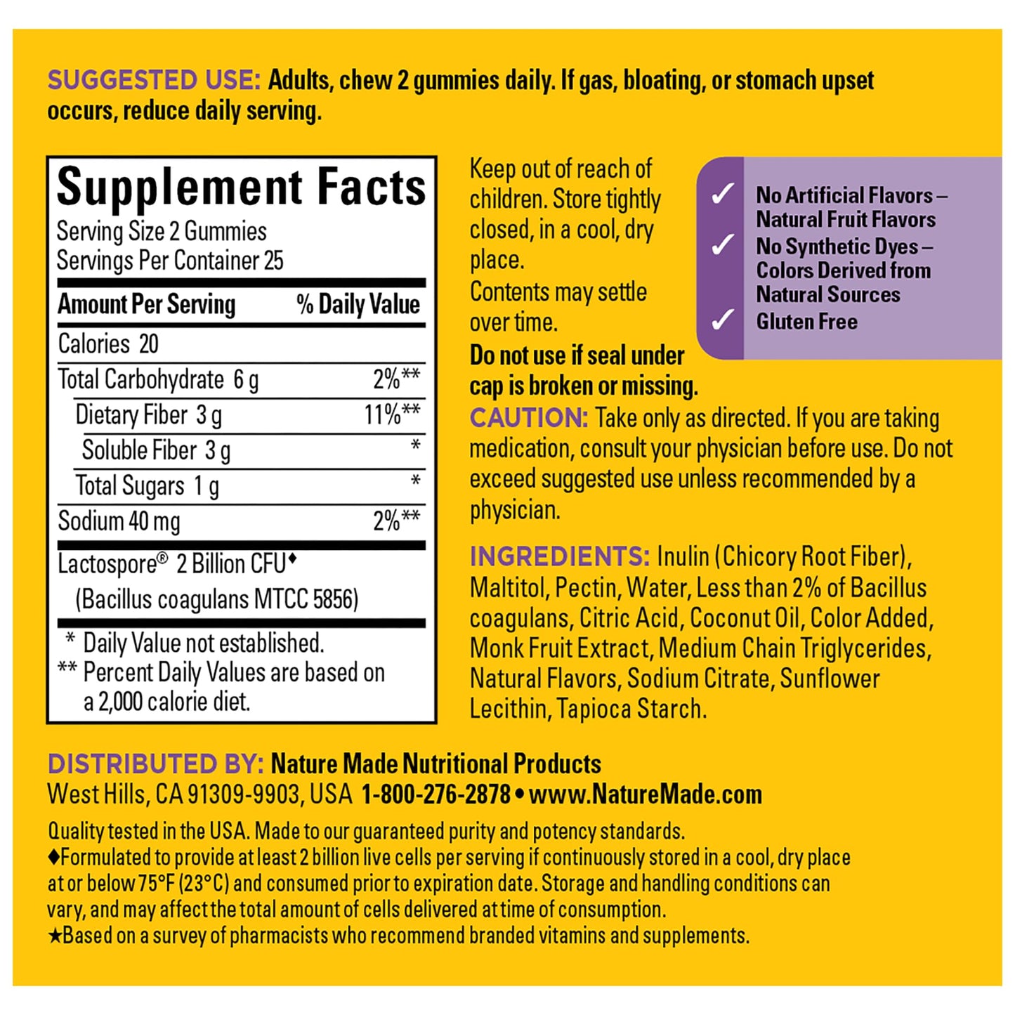 Nature Made Probiotic + Prebiotic Fiber Gummies for Daily Gut Health 100 Gummies