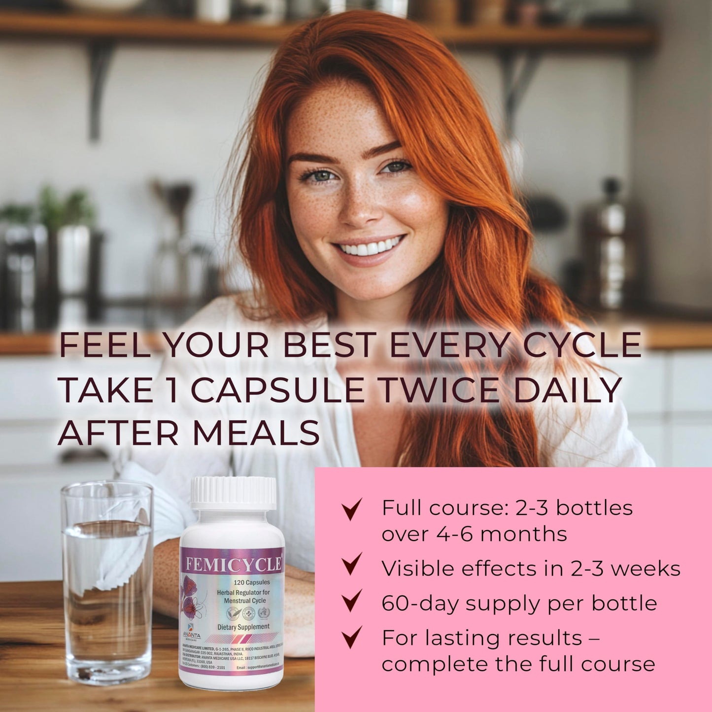 Ananta Medicare USA FEMICYCLE Herbal Supplement for Women, Capsule, 120 Vegan Capsules