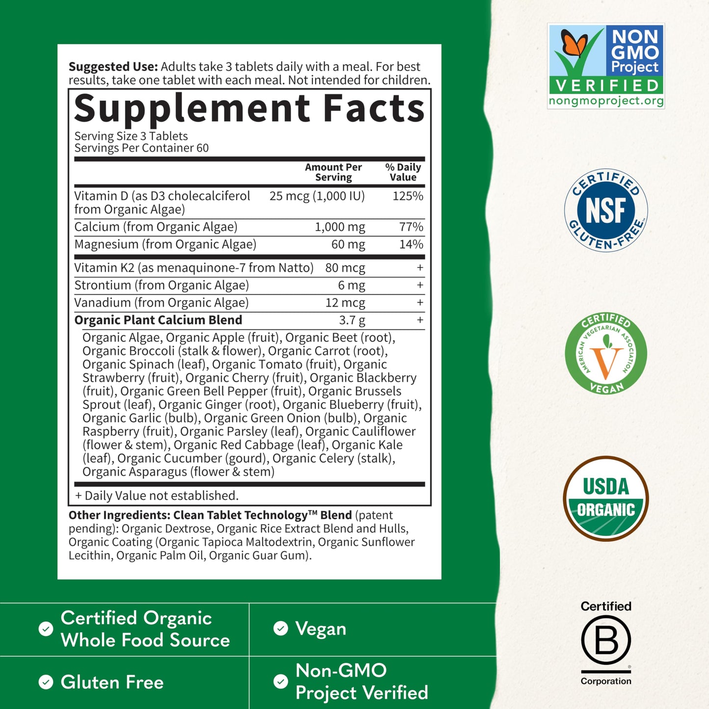 Garden of Life Organics Plant Calcium Supplement Tablet 180