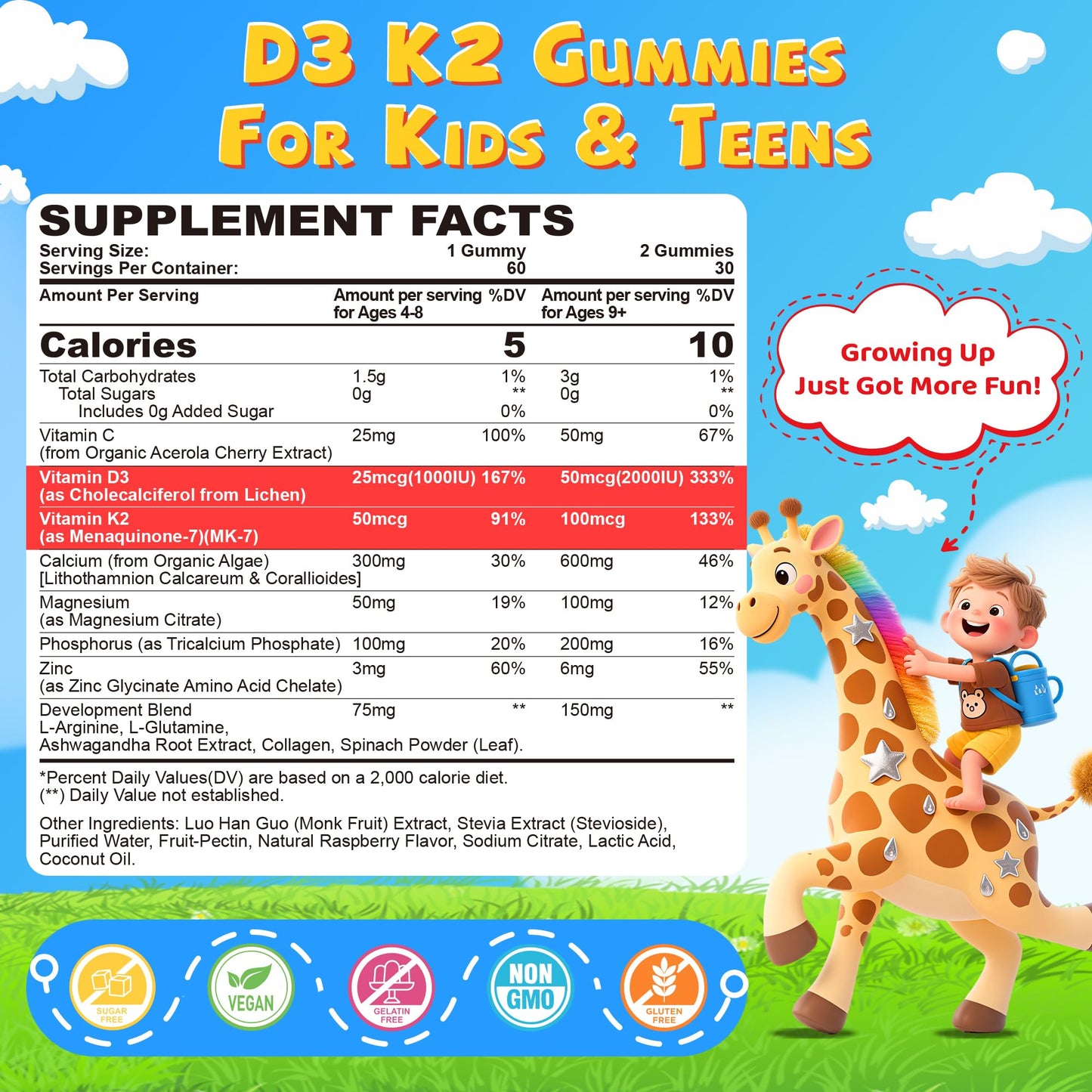 NEVISS Kids Vitamin D3 K2 Gummies & Kids Multivitamin Gummies, 180 Gummies