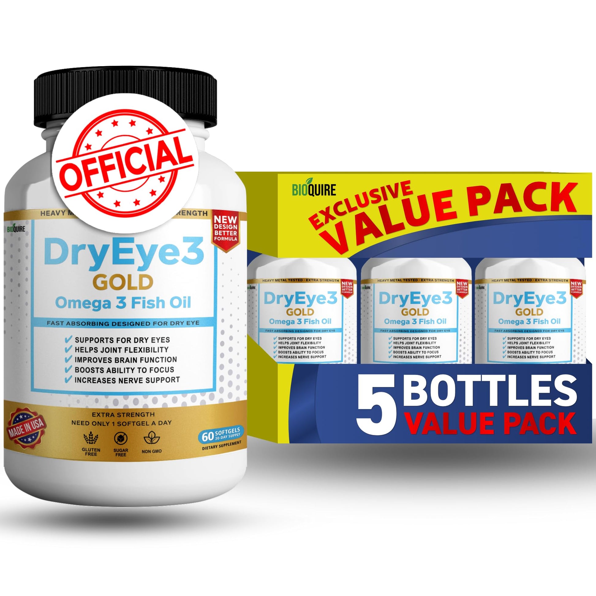 BIOQUIRE Dry Eye 3 Gold Omega-3 Fish Oil Extra Strength Capsule, 300