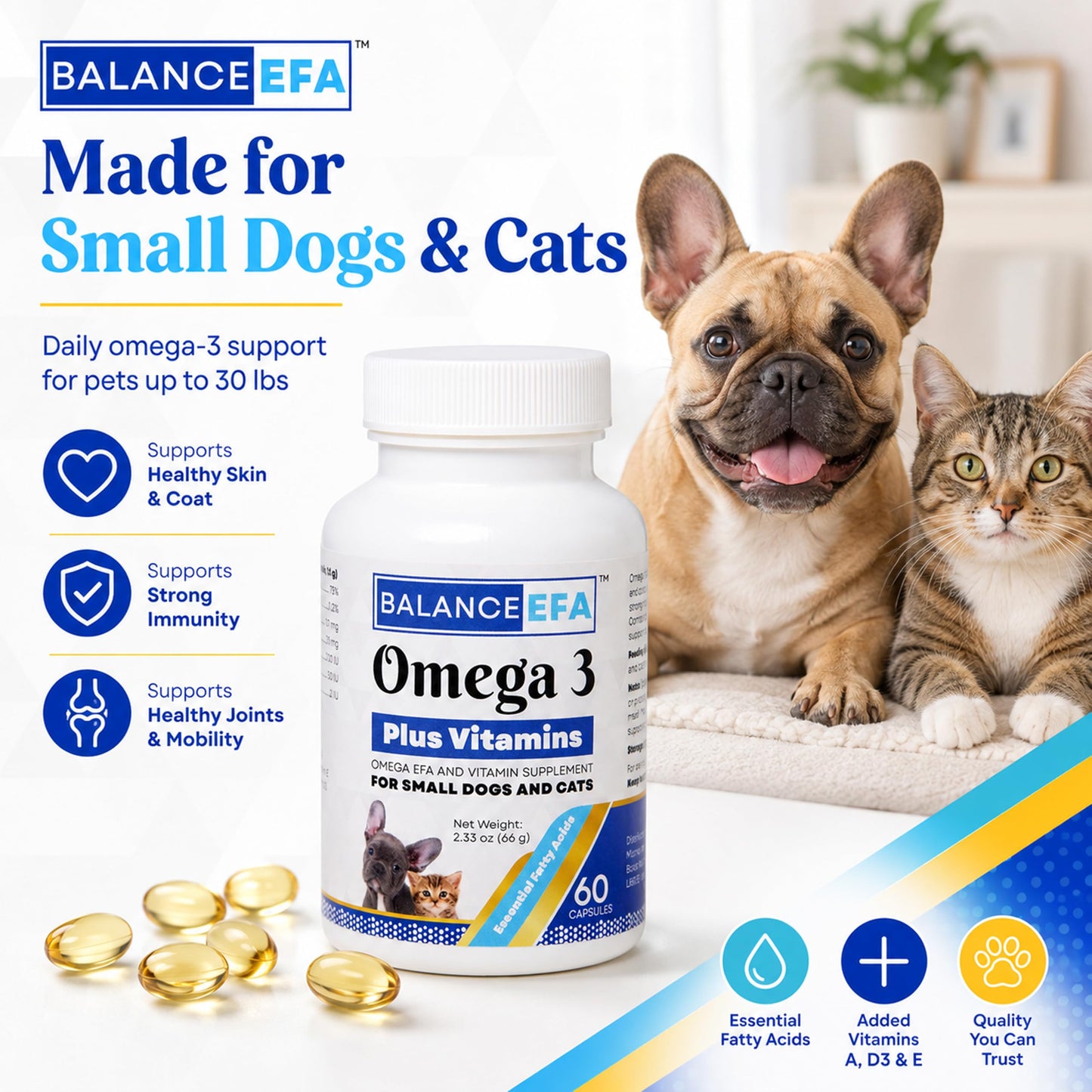 Mizner Bioscience BalanceEFA Omega-3 Soft Gel Capsules for Dogs and Cats, 60 Capsules