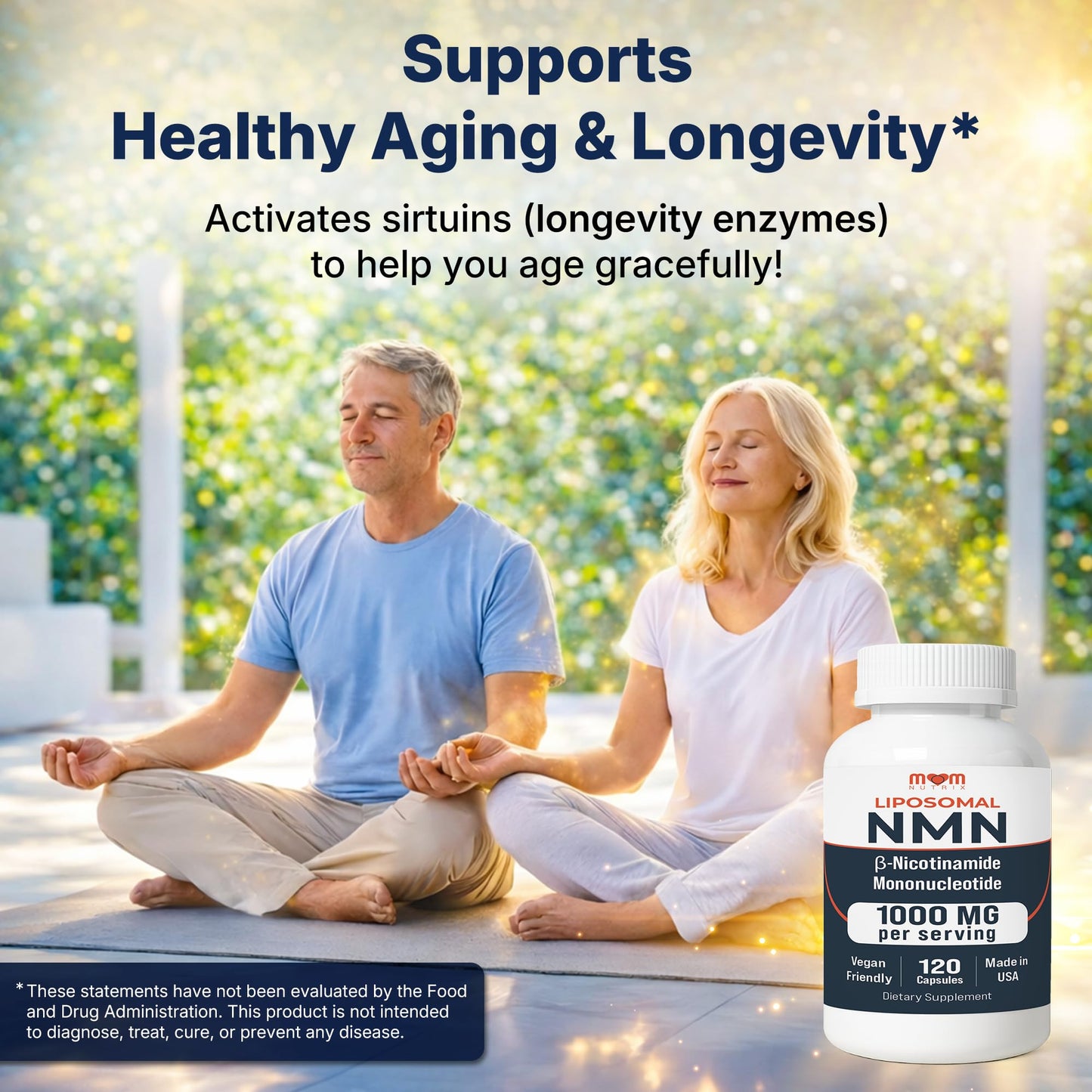 MOM NUTRIX NMN Supplement 1000 mg Pure Nicotinamide Mononucleotide - NAD Precursor for Energy, Cellular Renewal & Longevity Support - Mitochondrial Support 120 Capsules