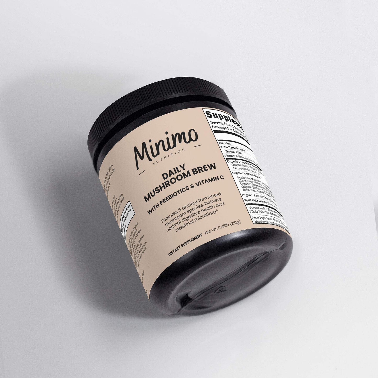 Minimo Nutrition Organic Mushroom Blend with Prebiotic Fiber, Green Tea Extract, and Vitamin C Powder, 7.4