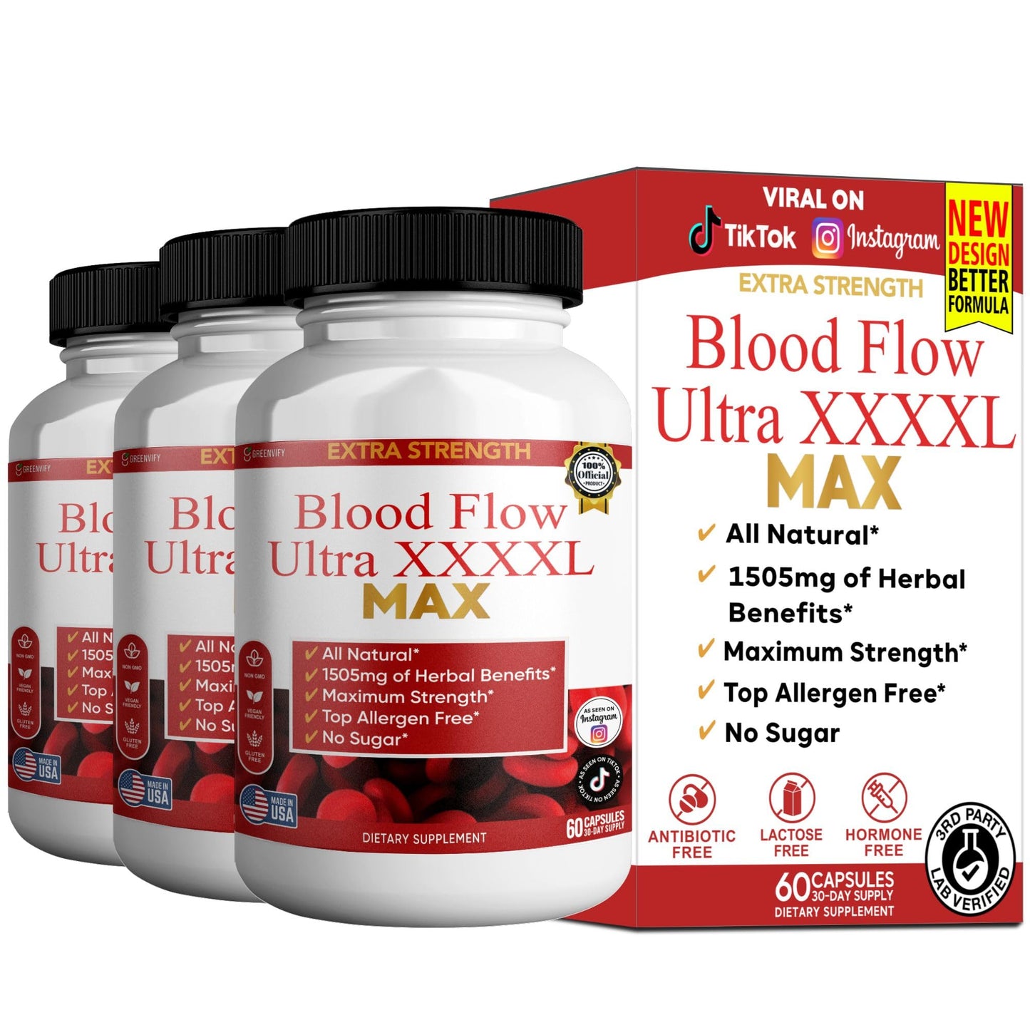 GREENVIFY Blood Flow Ultra XXXL Max Extra Strength Maca Root Complex Capsule 60 Count