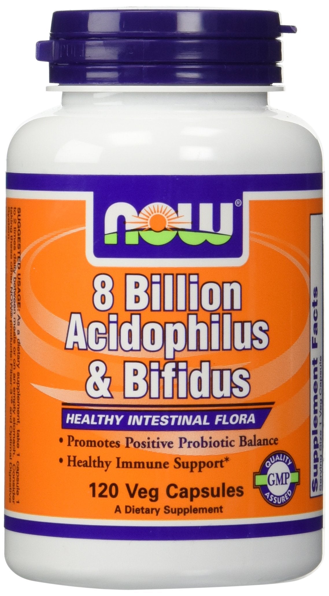 NOW Foods 8 Billion Acidophilus & Bifidus Healthy Intestinal Flora Capsules, 120 Count