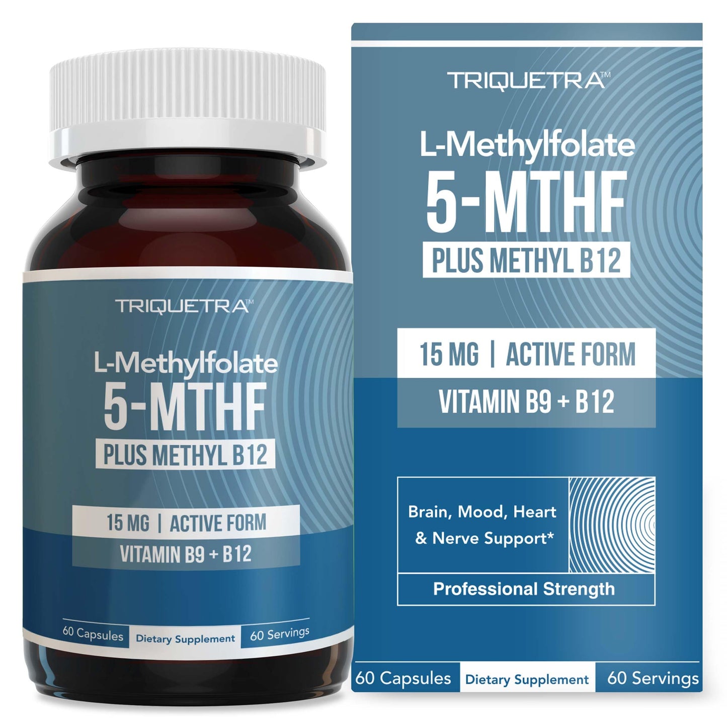 Triquetra Health L-Methyl Folate 15mg with Methyl B12 Cofactor (5-MTHF) Capsule, 60 Count