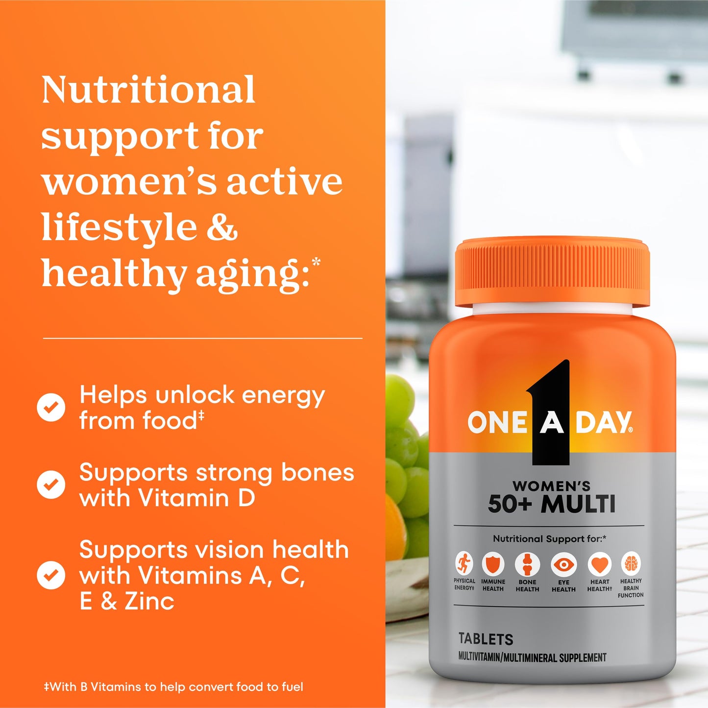 ONE A DAY Multivitamin for Women 50 and Over Tablets, 200 Count
