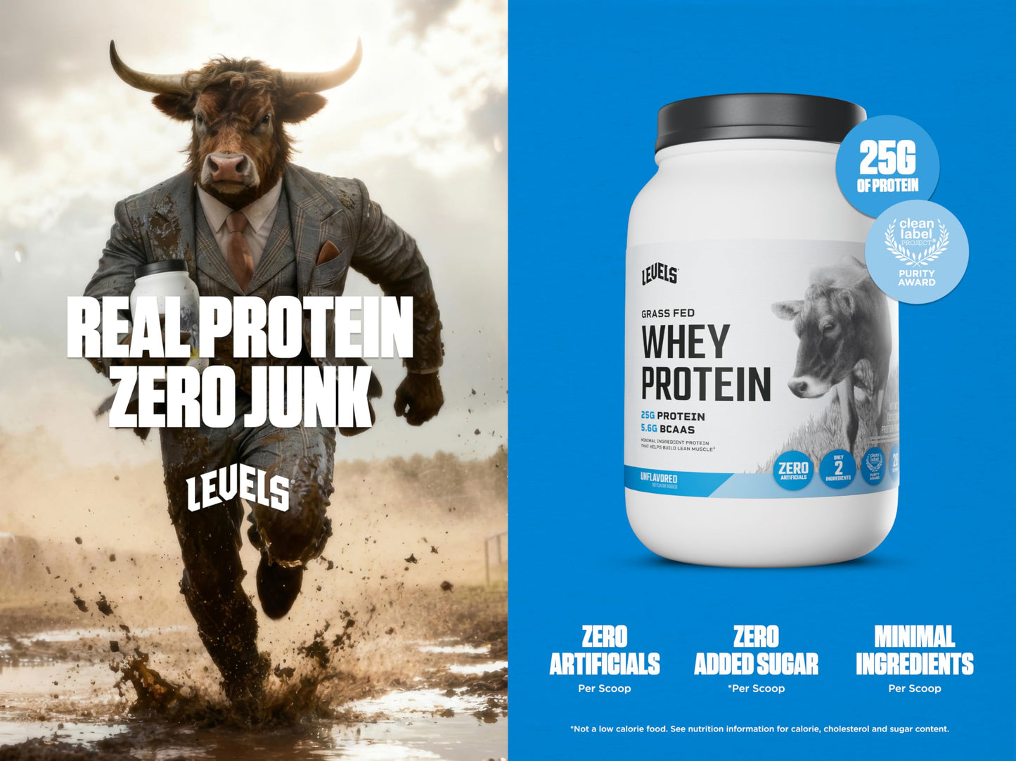Levels Nutrition Grass Fed Whey Protein Powder 32 Servings, 2 lb
