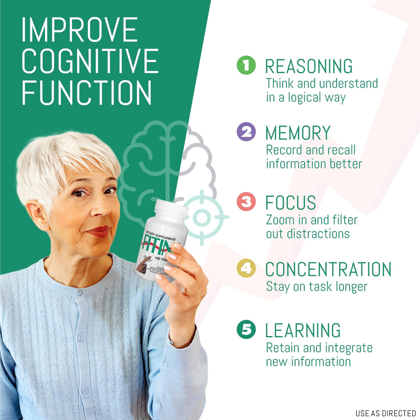 Fitina Brain Supplements for Memory and Focus with Vitamin B6 & Thiamine, High-Dose B Vitamins for Nervous System and Cognitive Health Support, 180 Tablets