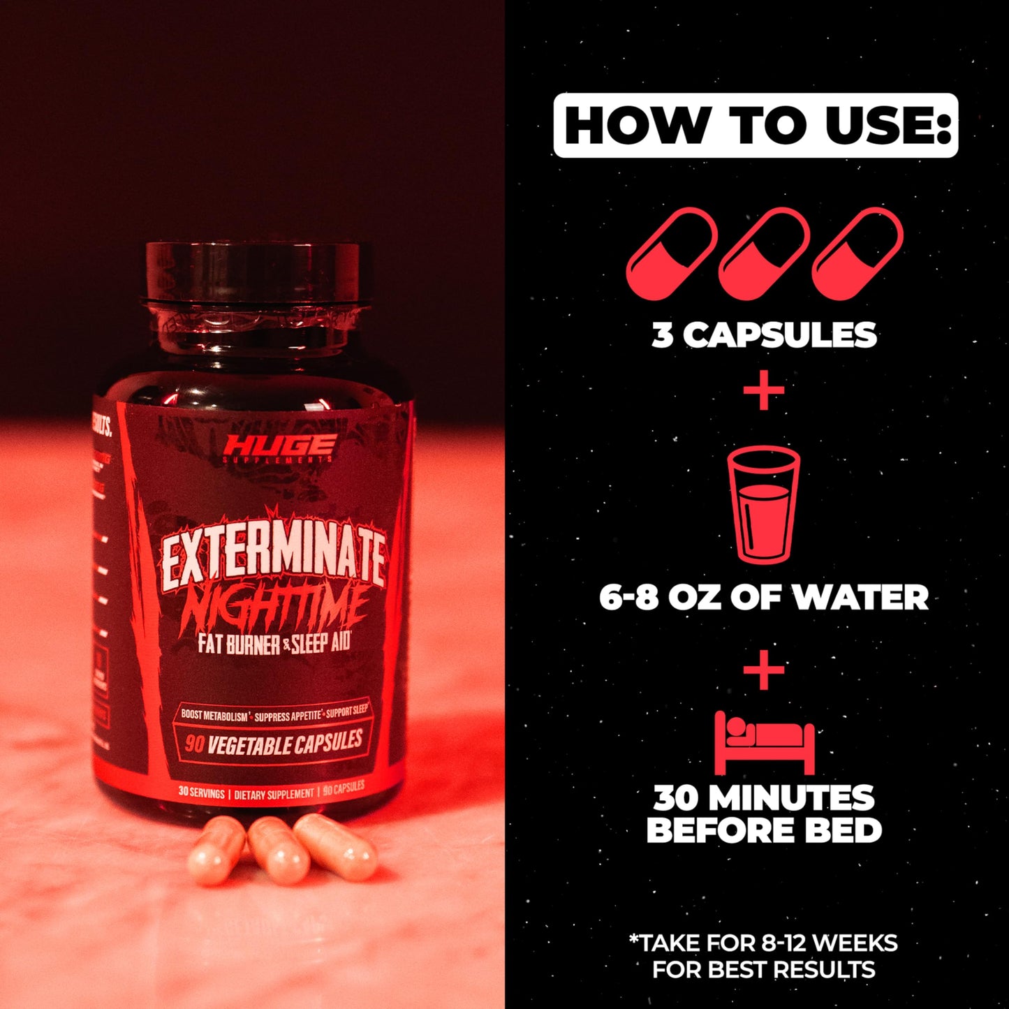 Huge Supplements Exterminate Night Time Fat Burner & Sleep Support 90 Capsules