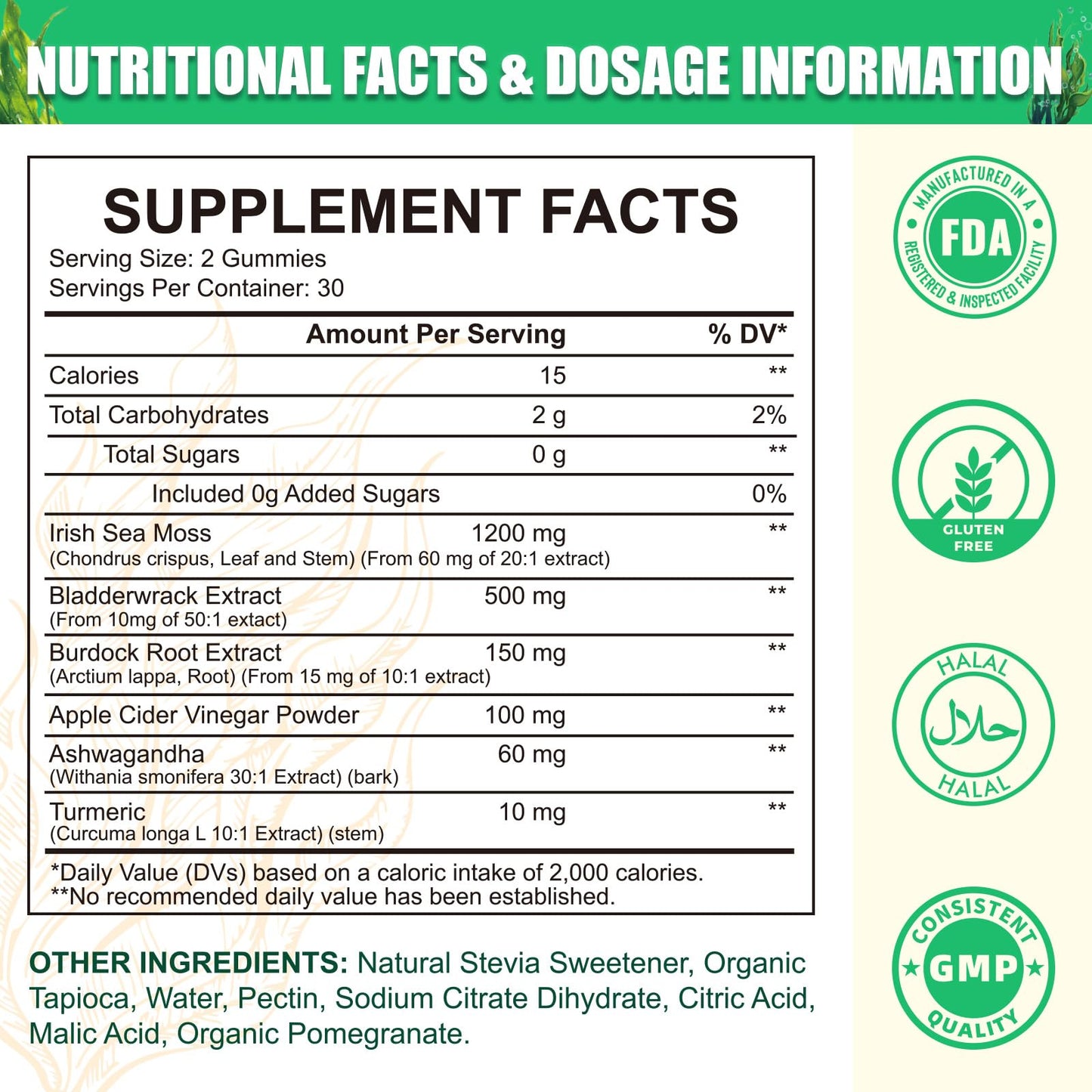 HEALOADING Irish Sea Moss Gummies with Bladderwrack, Burdock Root & Ashwagandha, 60 Gummies