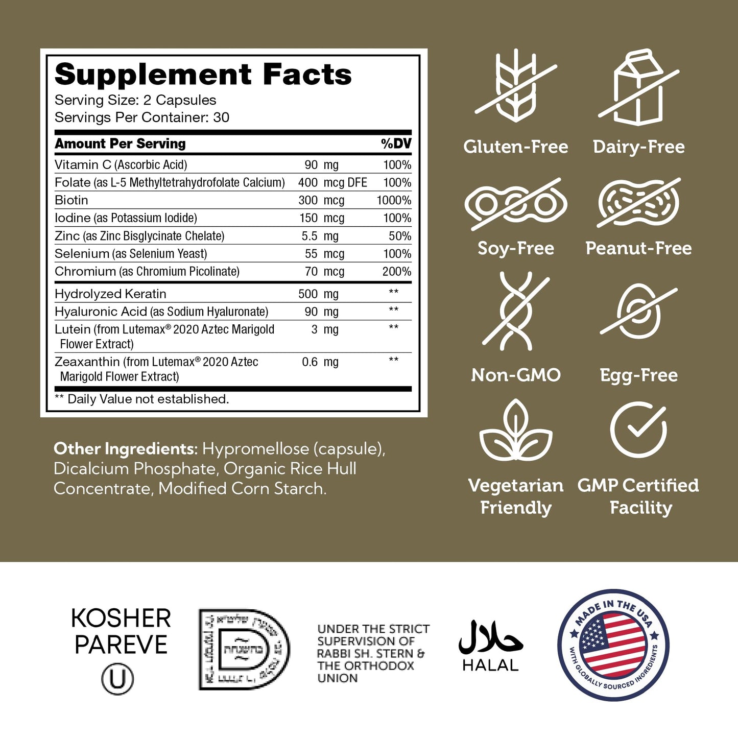 Zahler Shine Hair Skin and Nails Vitamins for Women & Men - Multivitamin for Hair Growth, Stronger Nails and Skin Health - Kosher Supplement with Biotin, Keratin & Hyaluronic Acid, 60 Capsules