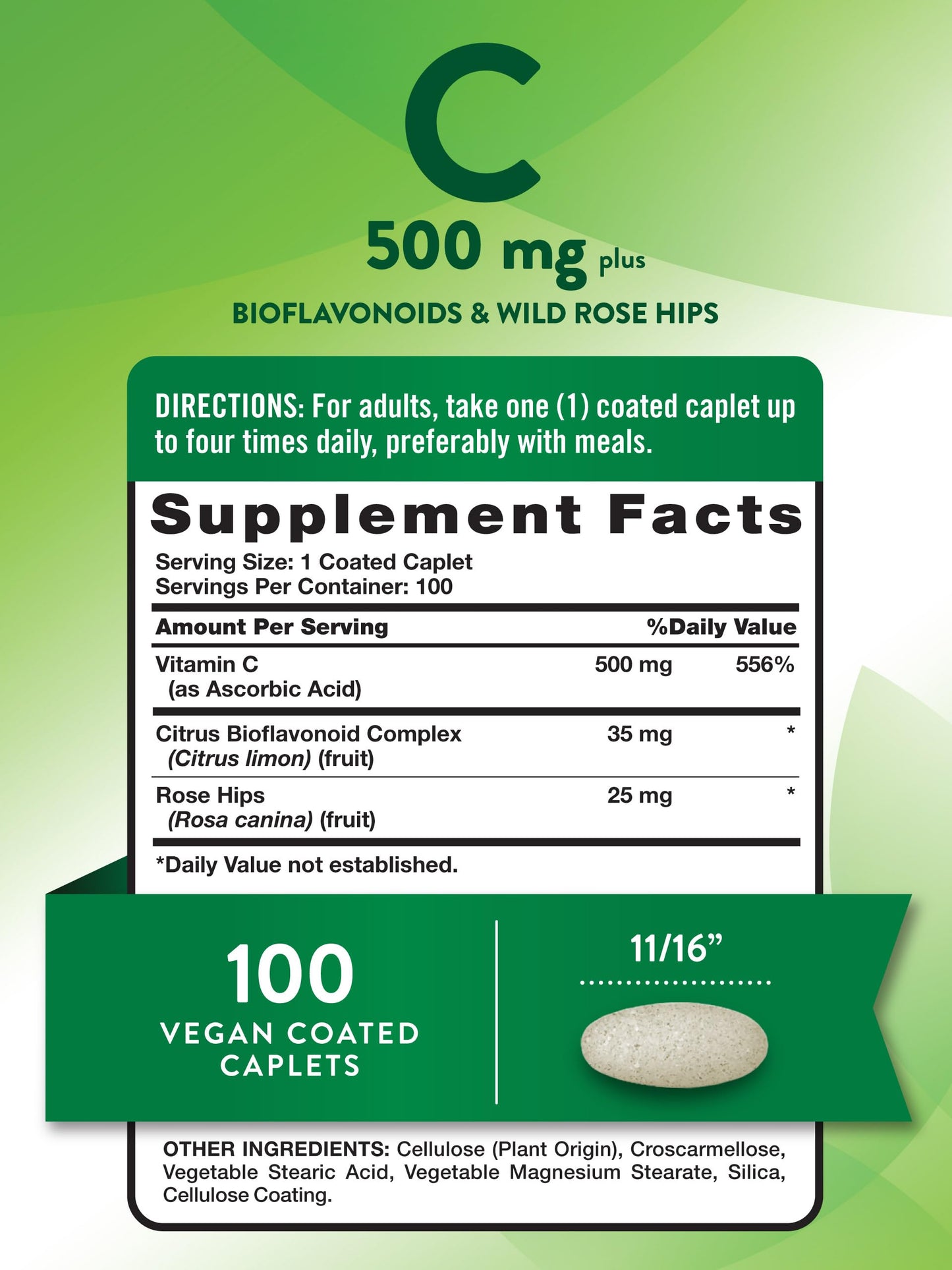 Nature's Truth Vitamin C with Rose Hips and Bioflavonoids 500mg Caplets 100