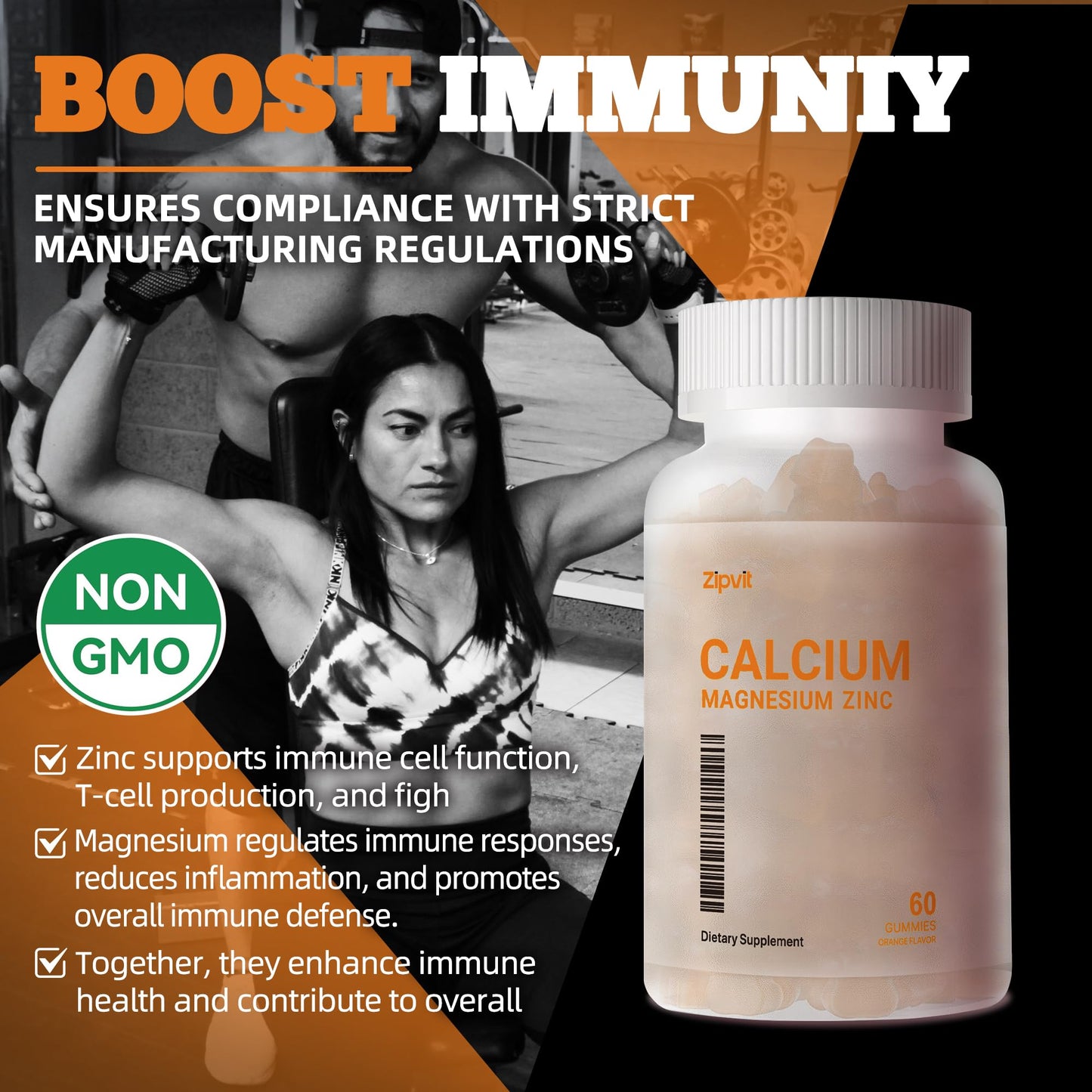 zipvit Calcium Magnesium Zinc Gummies with Vitamin D3 & K2 - High Potency Enhanced Absorption, 60 Count Gummies