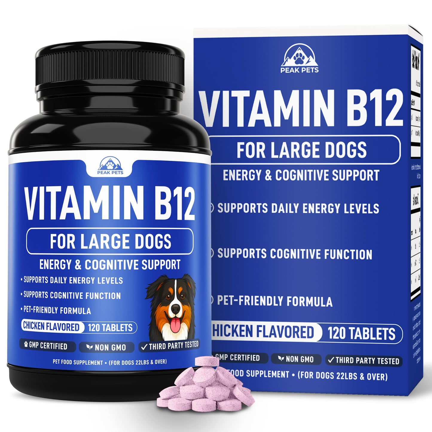 Peak Pets Vitamin B12 Supplement for Medium & Large Dogs Tablet 120 Count