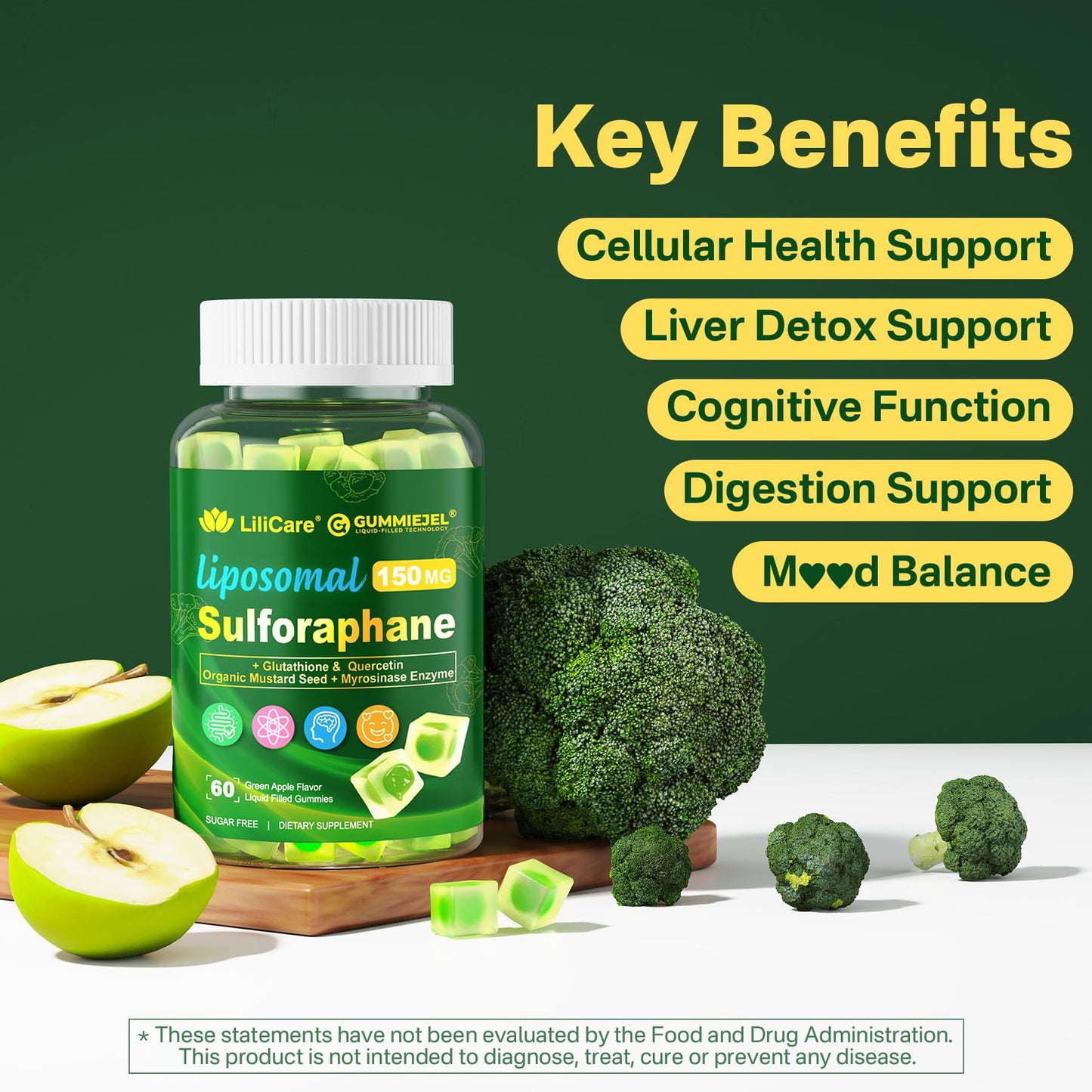 LILICARE Liposomal Sulforaphane Supplement 150mg Gummies, 60 Count